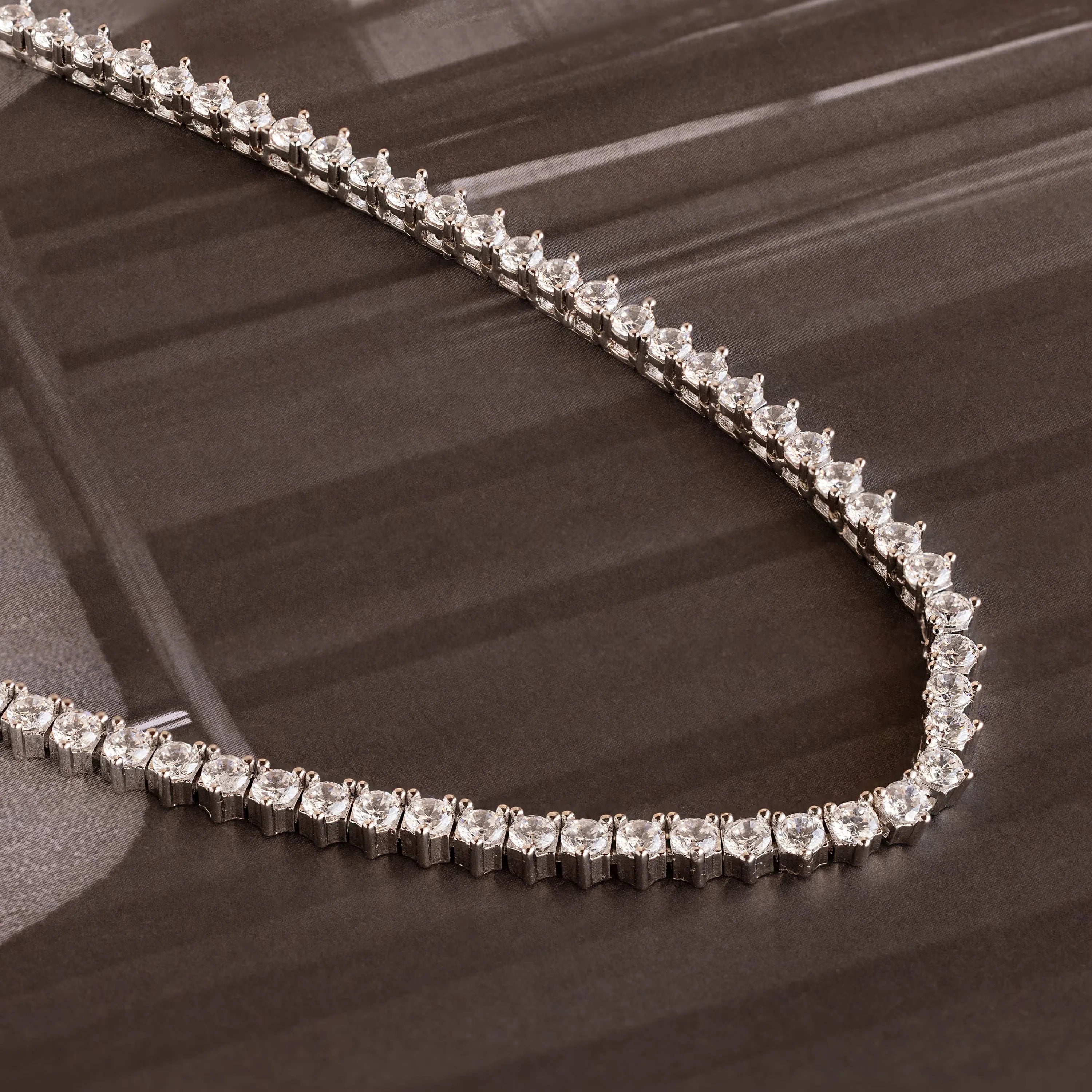 Diamonds 3 Prong Tennis Necklace Silver 18K Gold Plated