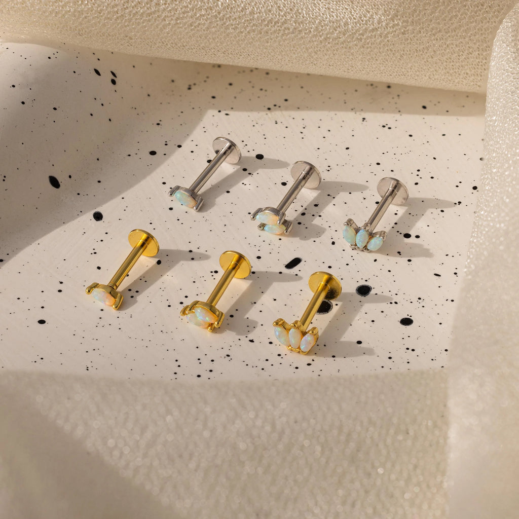 Marquise Opal Flat Back Studs Silver 18K Gold Plated