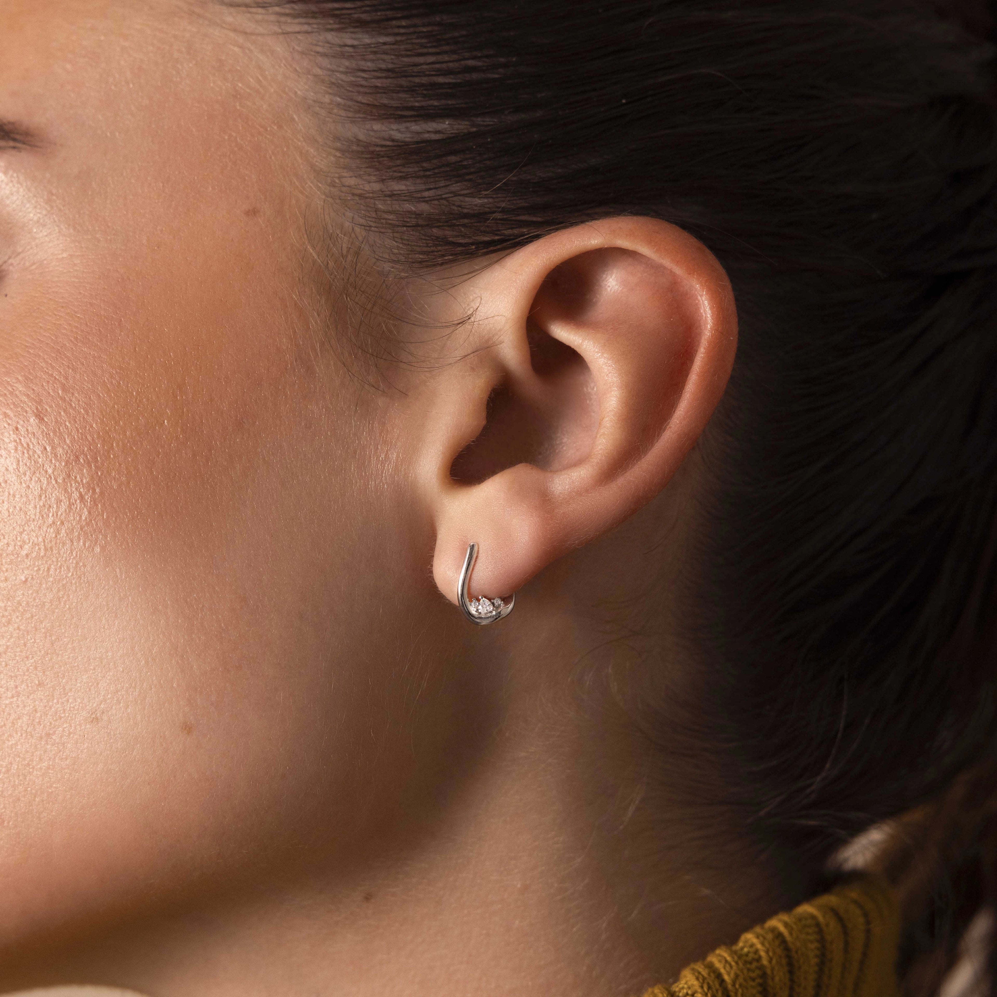 Curved Diamond Teardrop Hoops Silver 18K Gold Plated