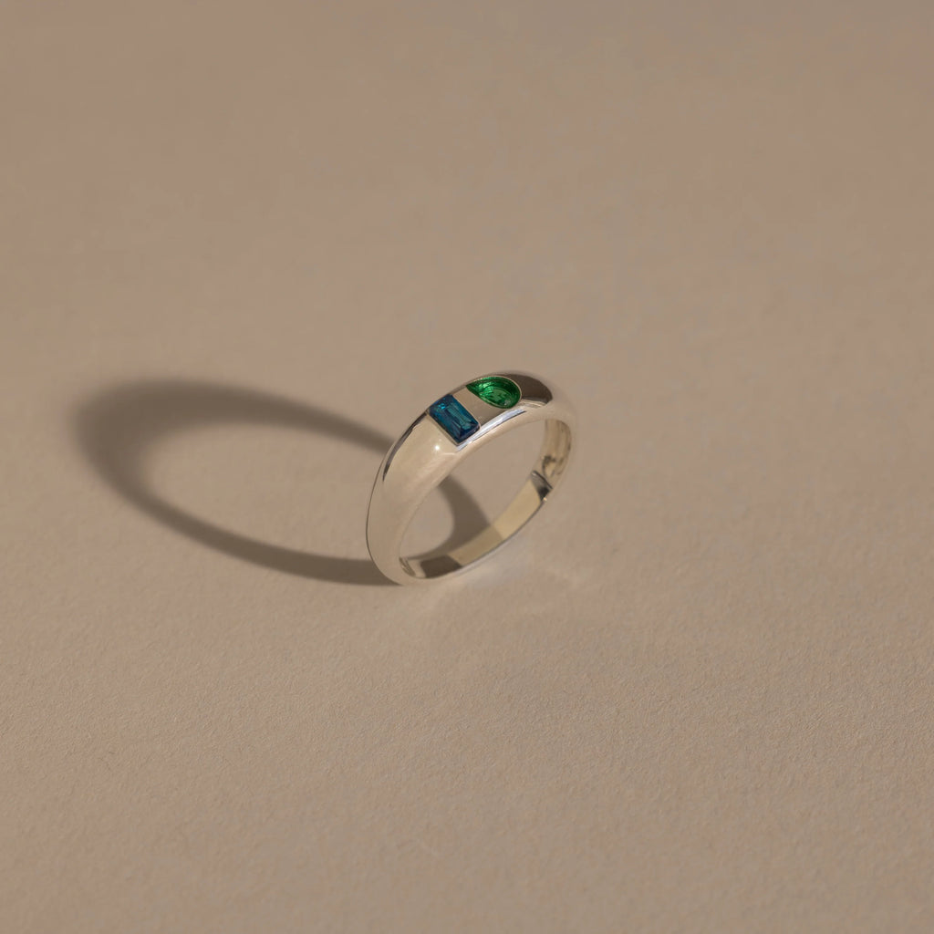 Toi et Moi Pear-Baguette Cut Dome Ring Silver 18K Gold Plated