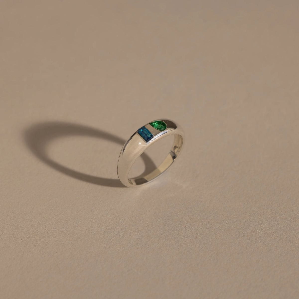 Toi et Moi Pear-Baguette Cut Dome Ring Silver 18K Gold Plated
