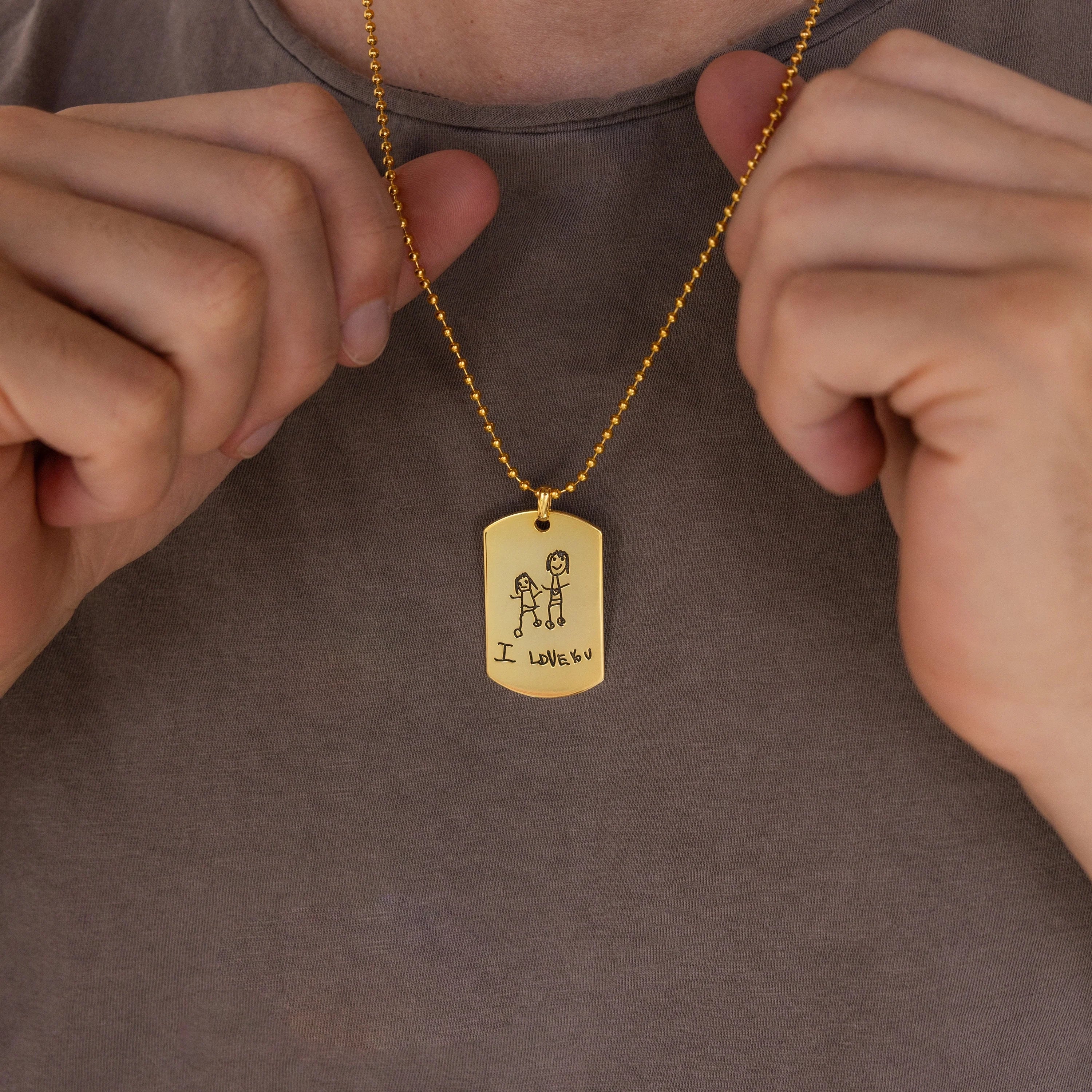 Men's Dog Tag Necklace Silver 18K Gold Plated