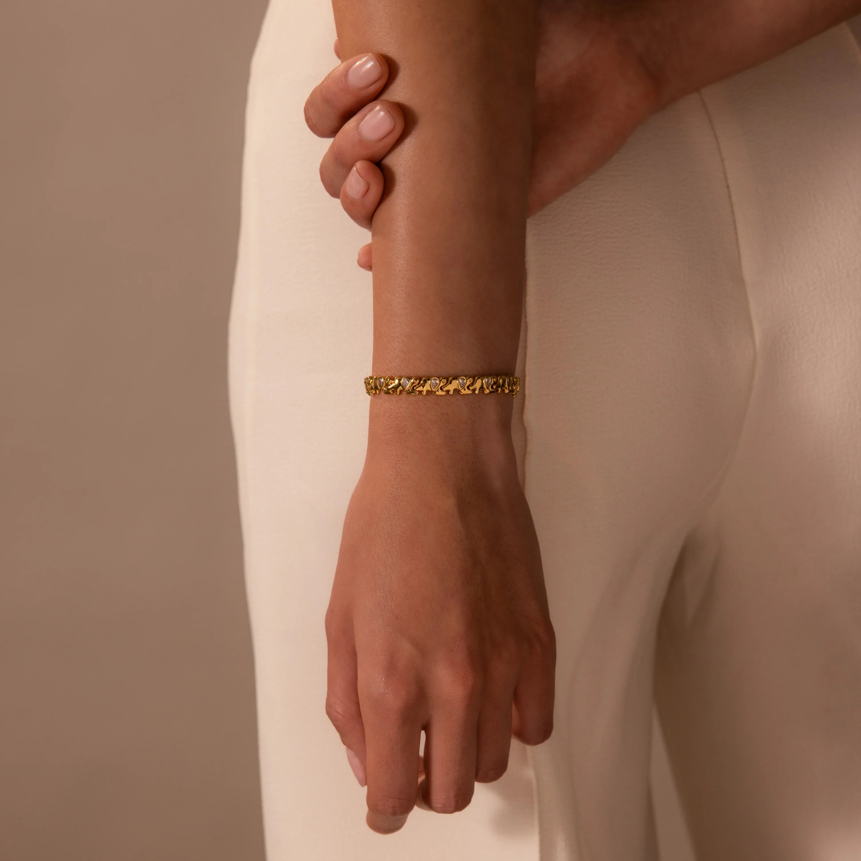 Diamond Elephant Tennis Bracelet Silver 18K Gold Plated