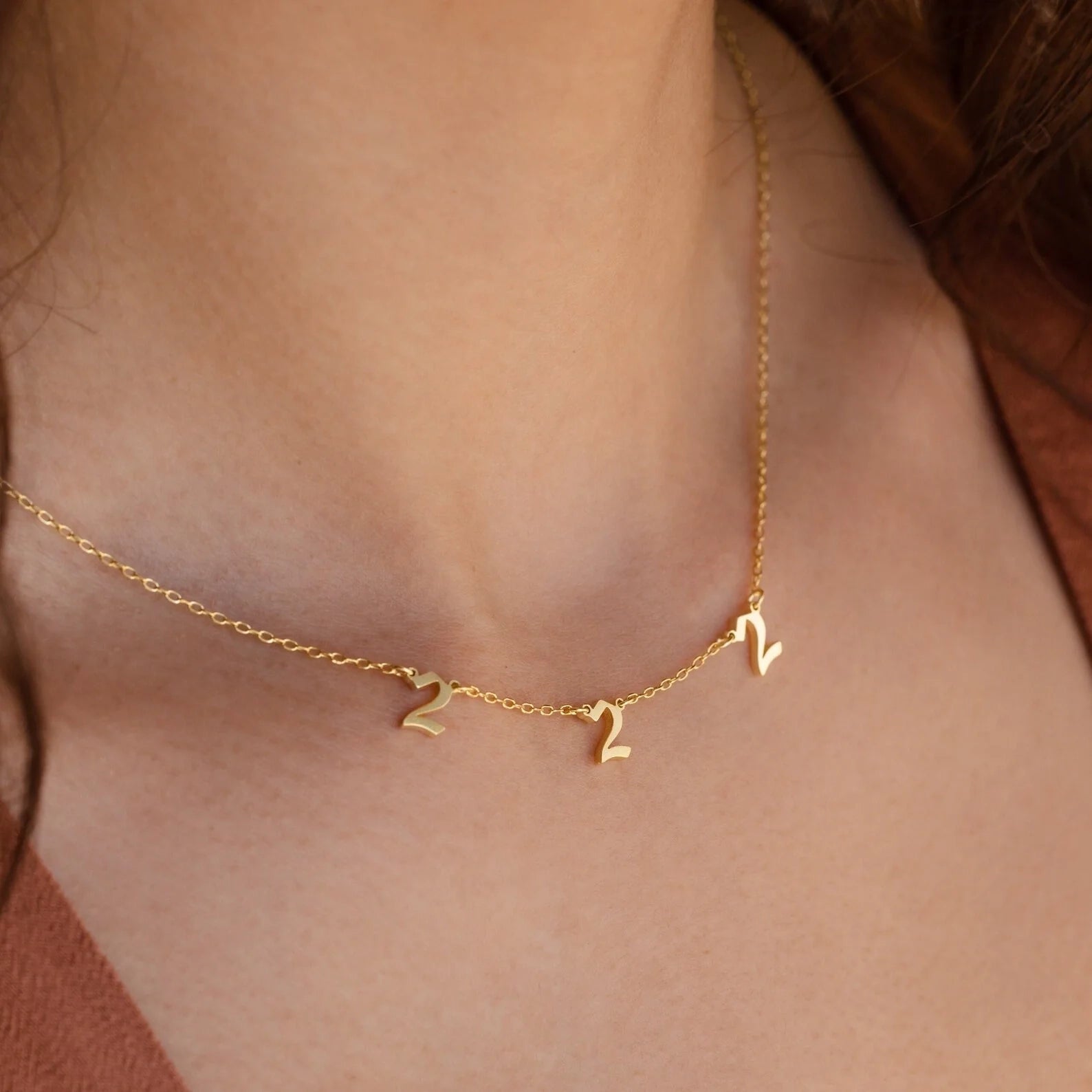 Old English Spaced Number Necklace Silver 18K Gold Plated
