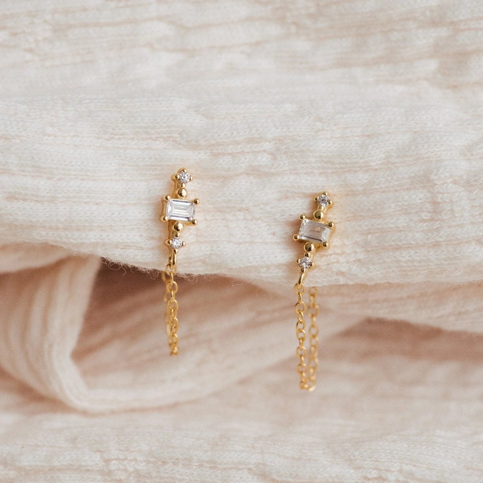 Florence Diamond Chain Earrings Silver 18K Gold Plated