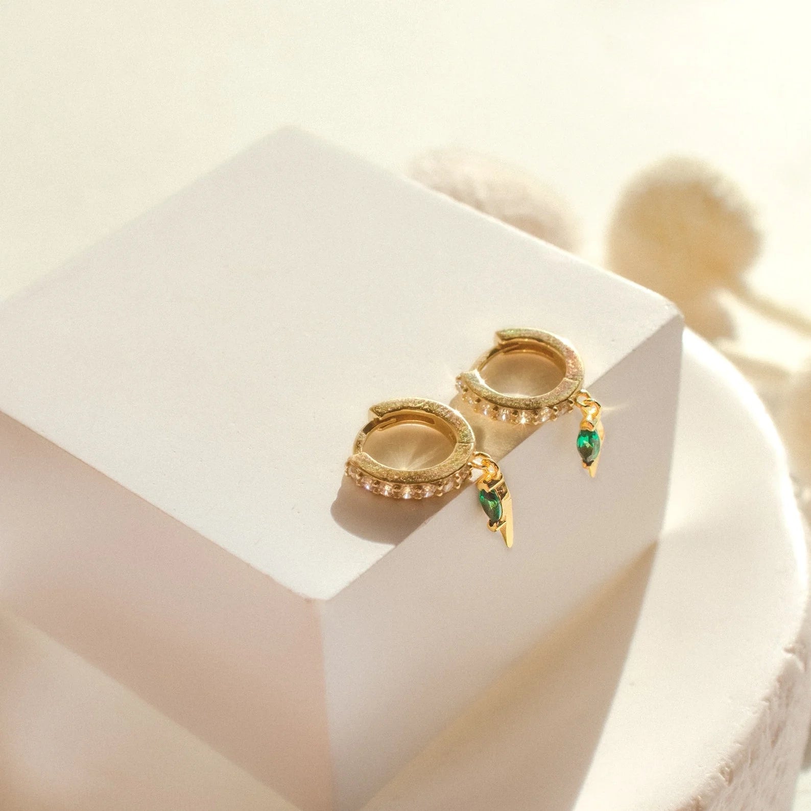 Emerald Dagger Charm Huggies Silver 18K Gold Plated