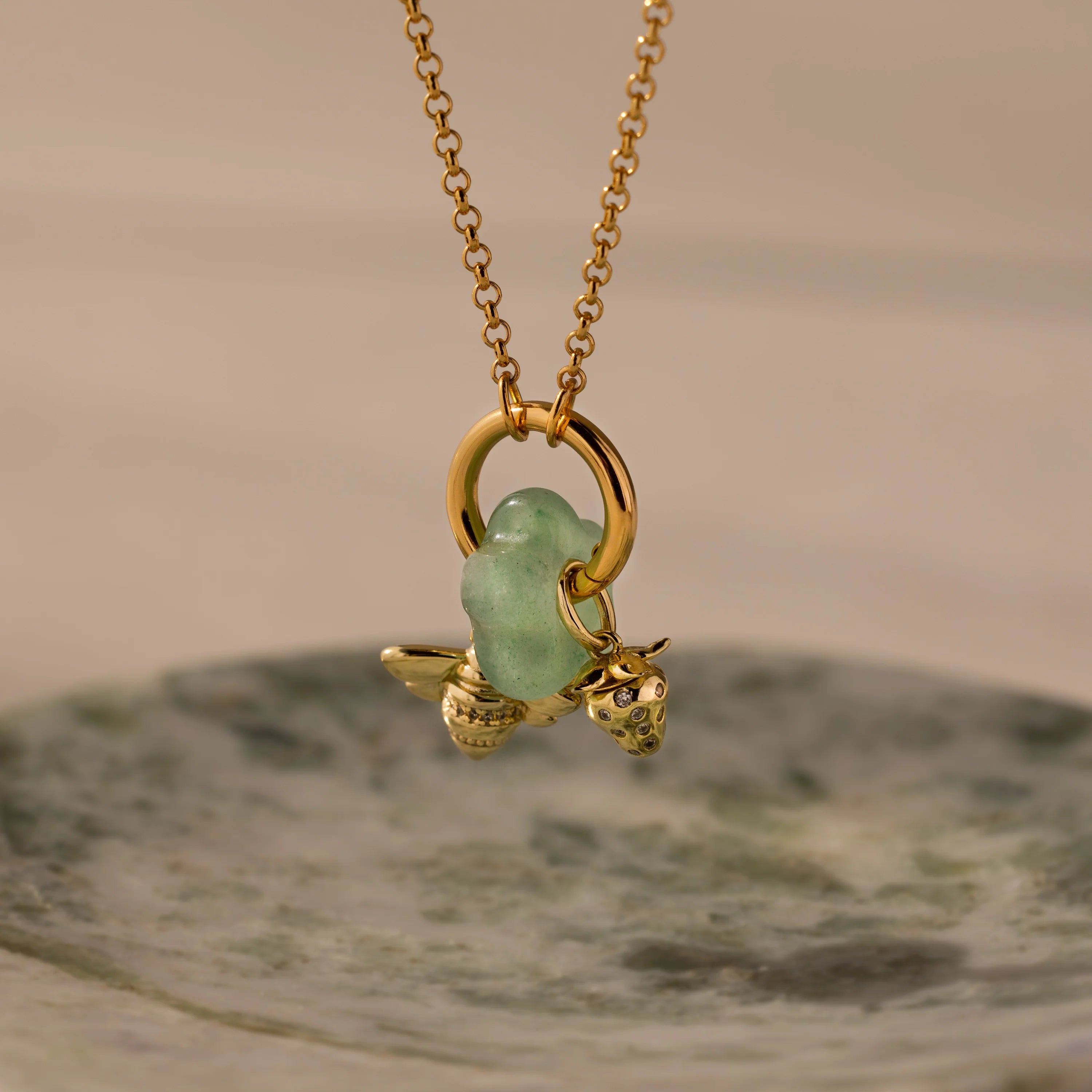 Jade Flower Spacer Charm Silver 18K Gold Plated