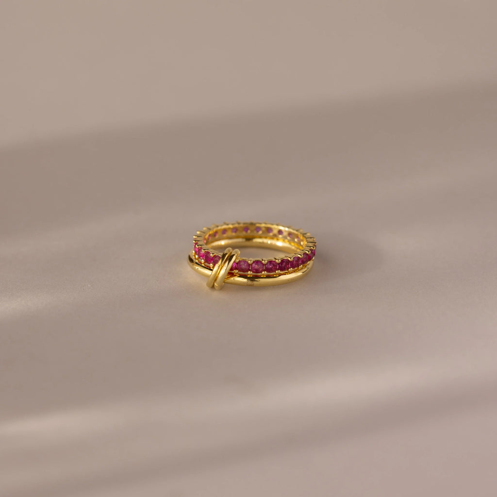 Ruby Tennis Linked Ring Set Silver 18K Gold Plated