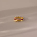 Ruby Tennis Linked Ring Set Silver 18K Gold Plated