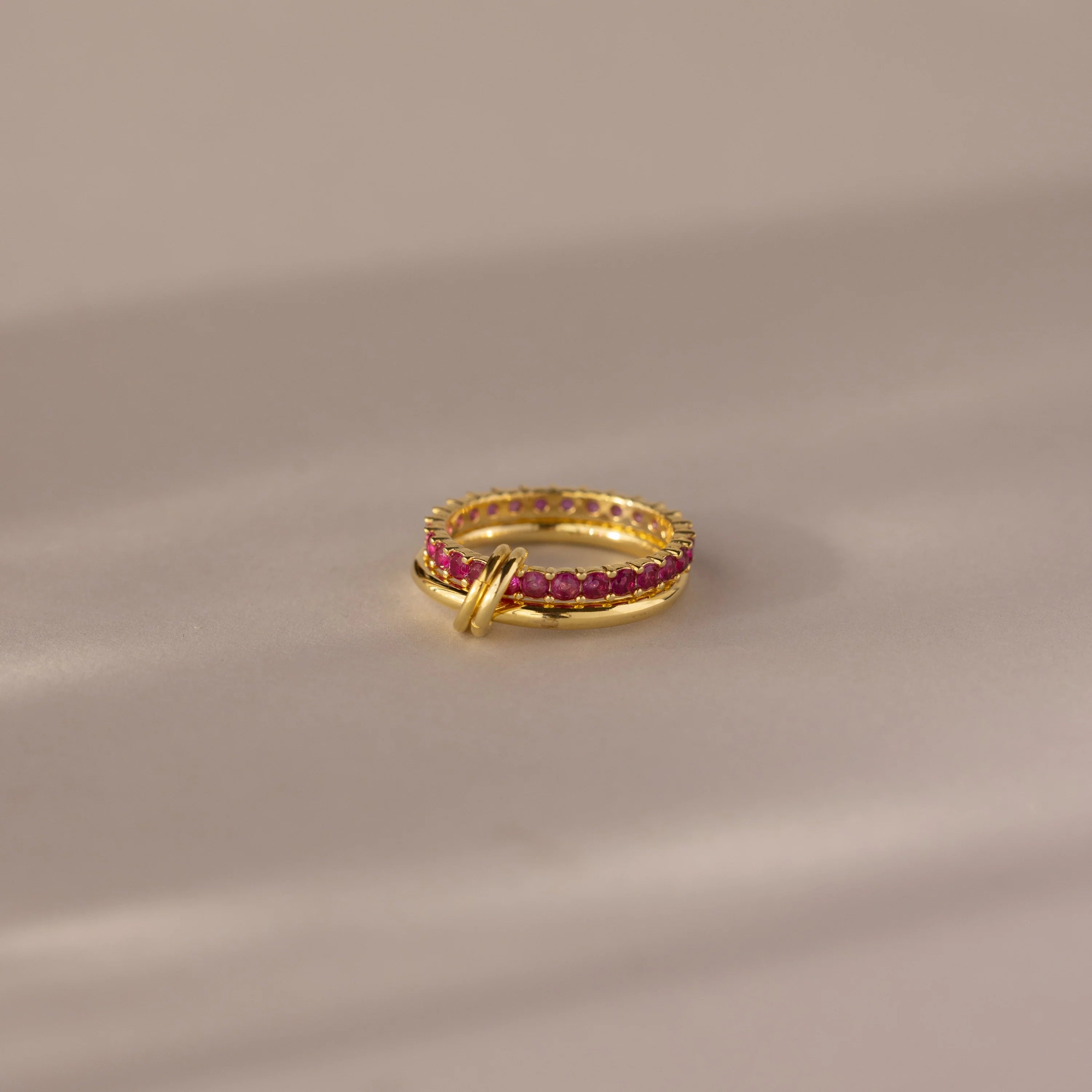 Ruby Tennis Linked Ring Set Silver 18K Gold Plated