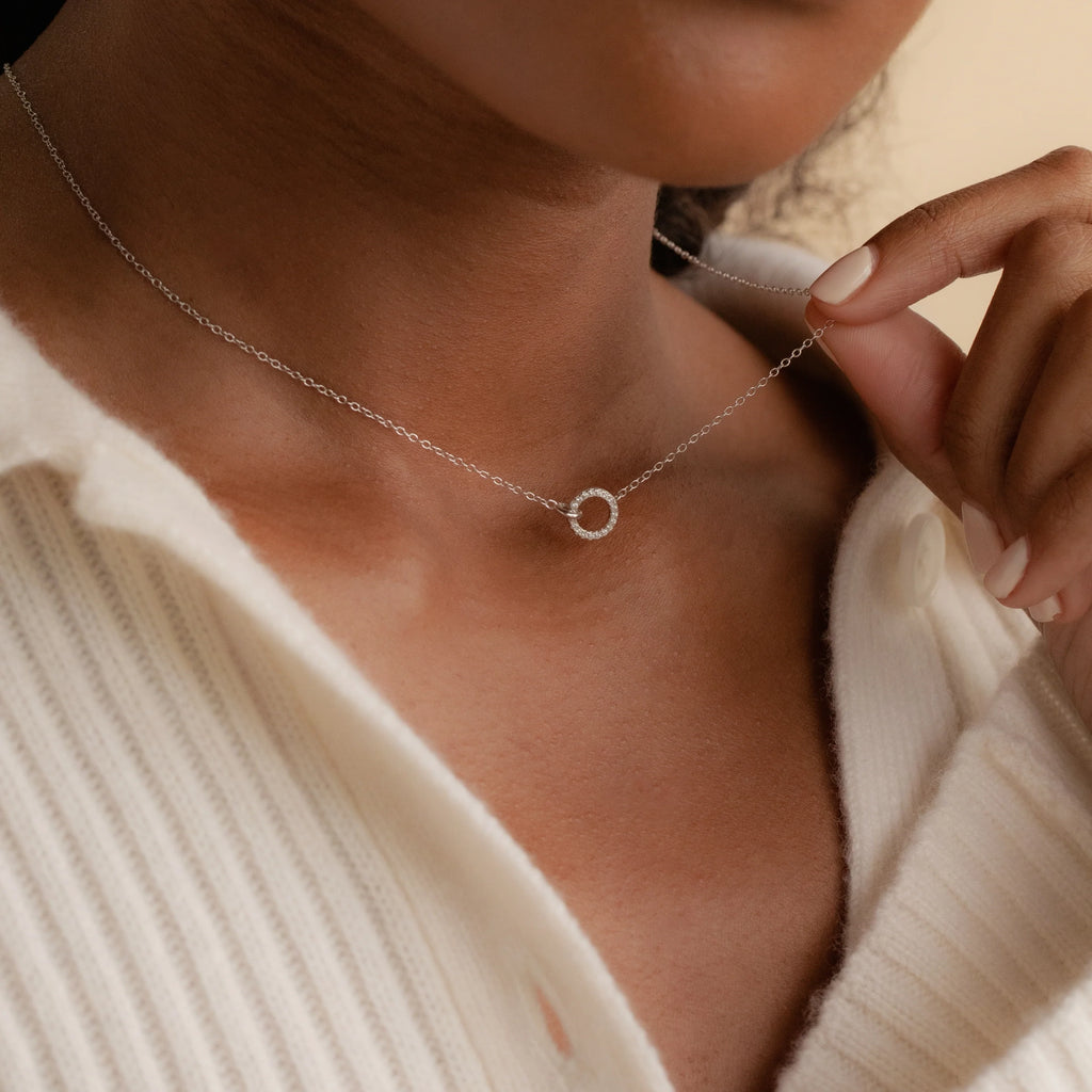 Pavé Circle Interlocking Necklace Silver 18K Gold Plated