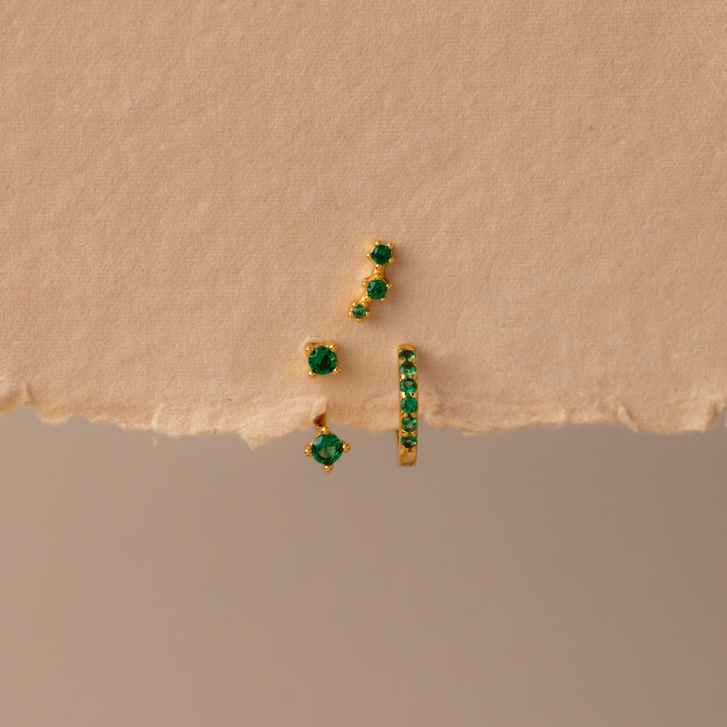 Emerald Trio Earring Set Silver 18K Gold Plated
