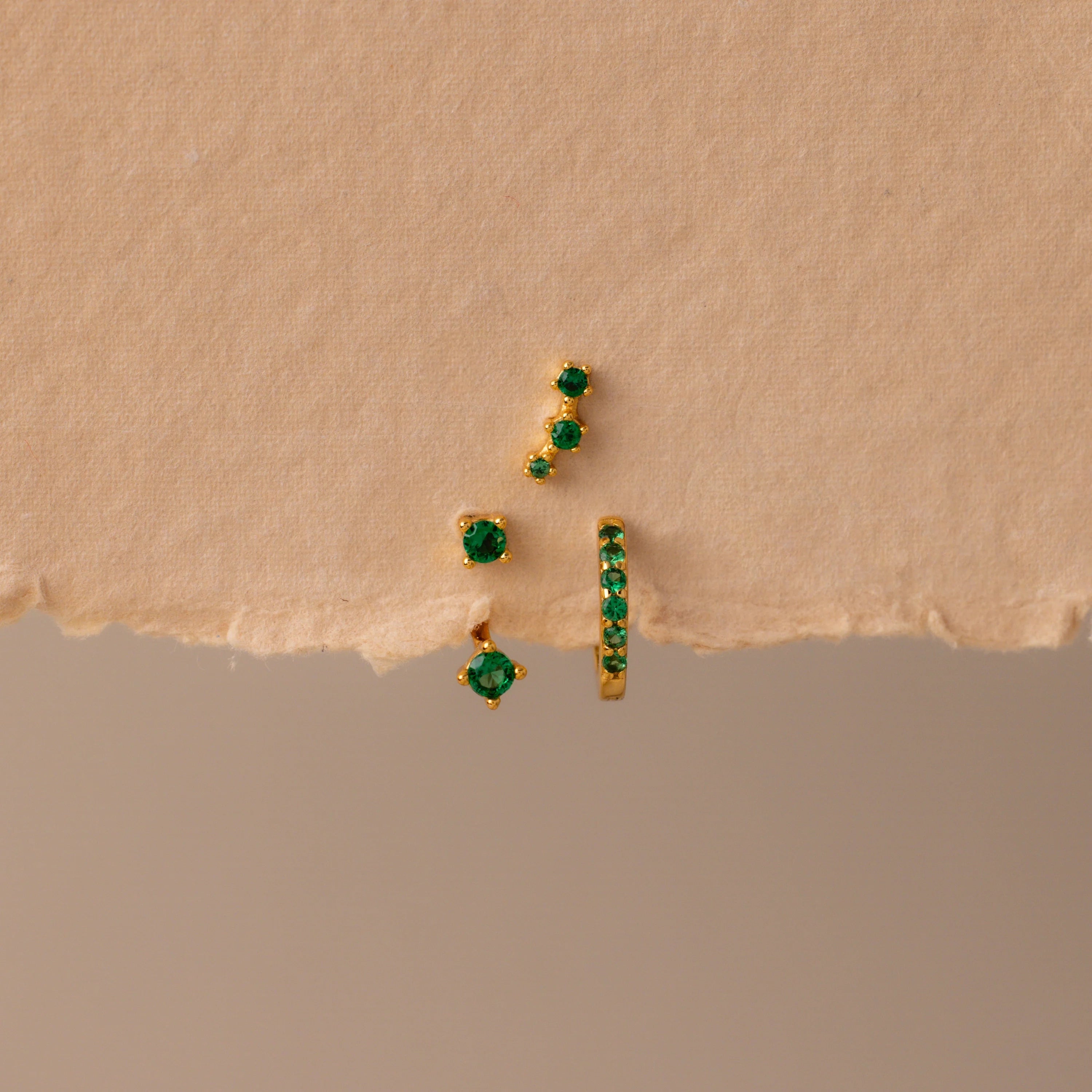 Emerald Trio Earring Set Silver 18K Gold Plated