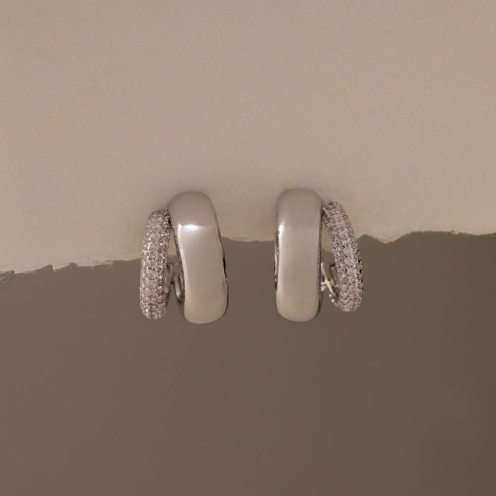 Duo Pave Dome Studs Silver 18K Gold Plated