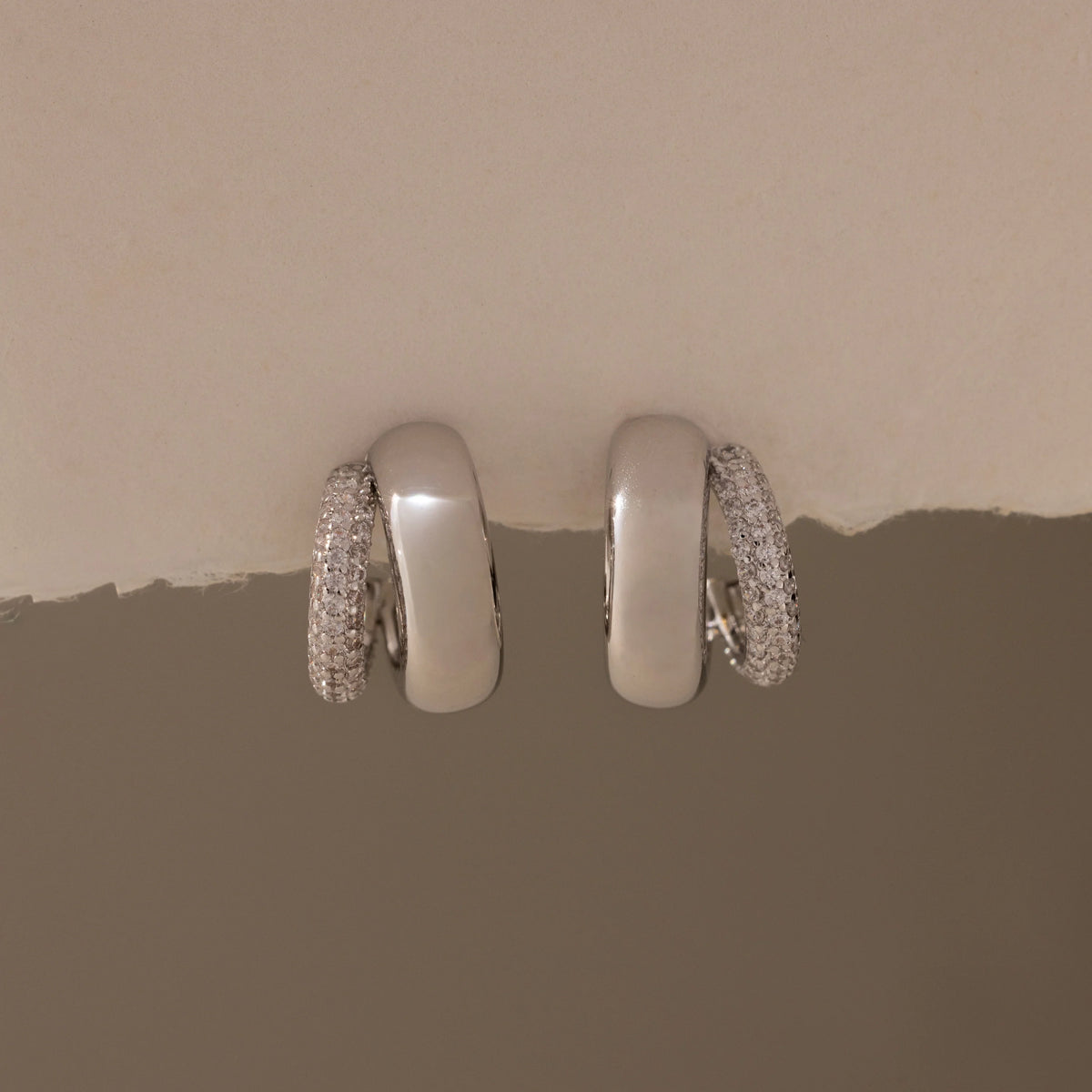 Duo Pave Dome Studs Silver 18K Gold Plated