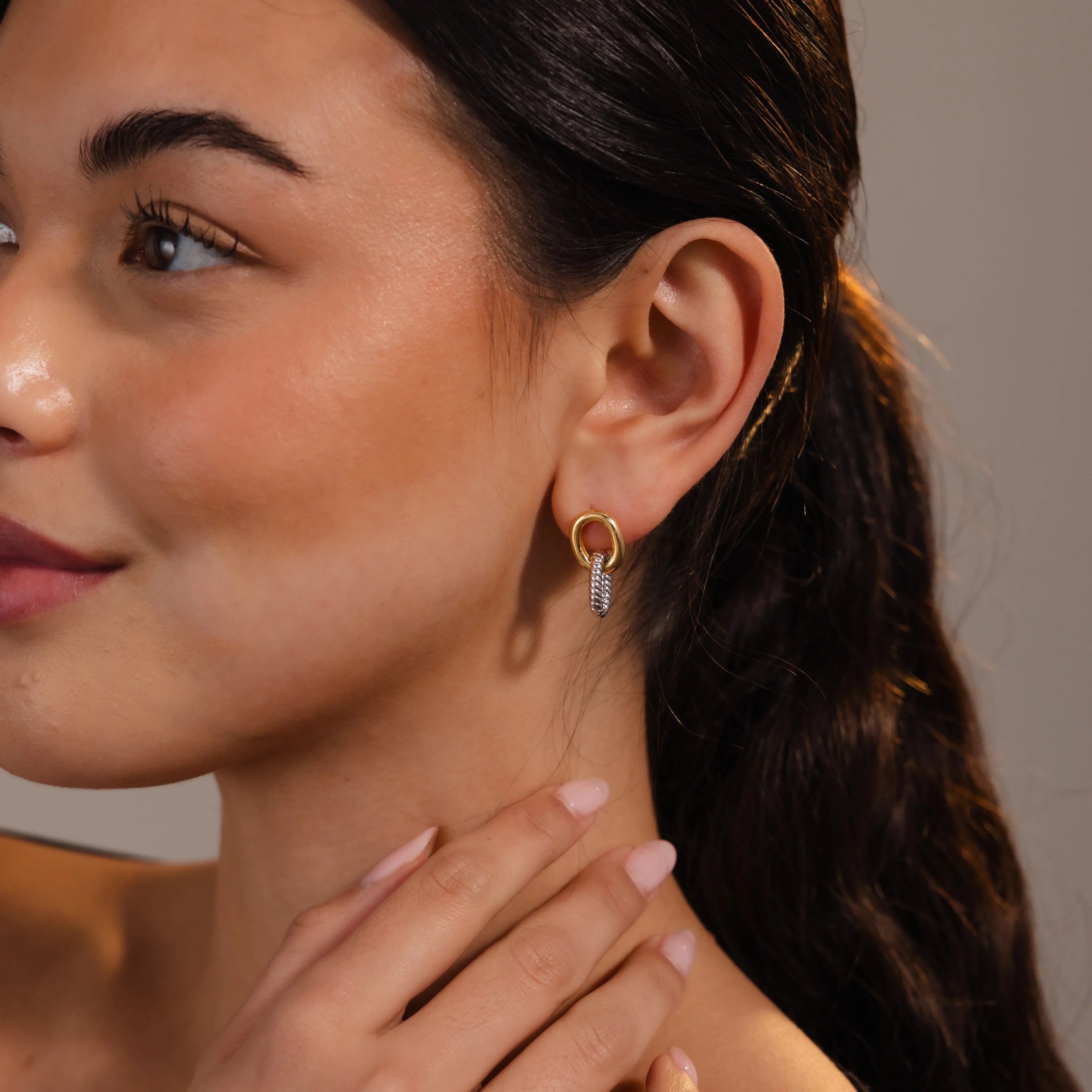 Twisted Link Earrings Silver 18K Gold Plated