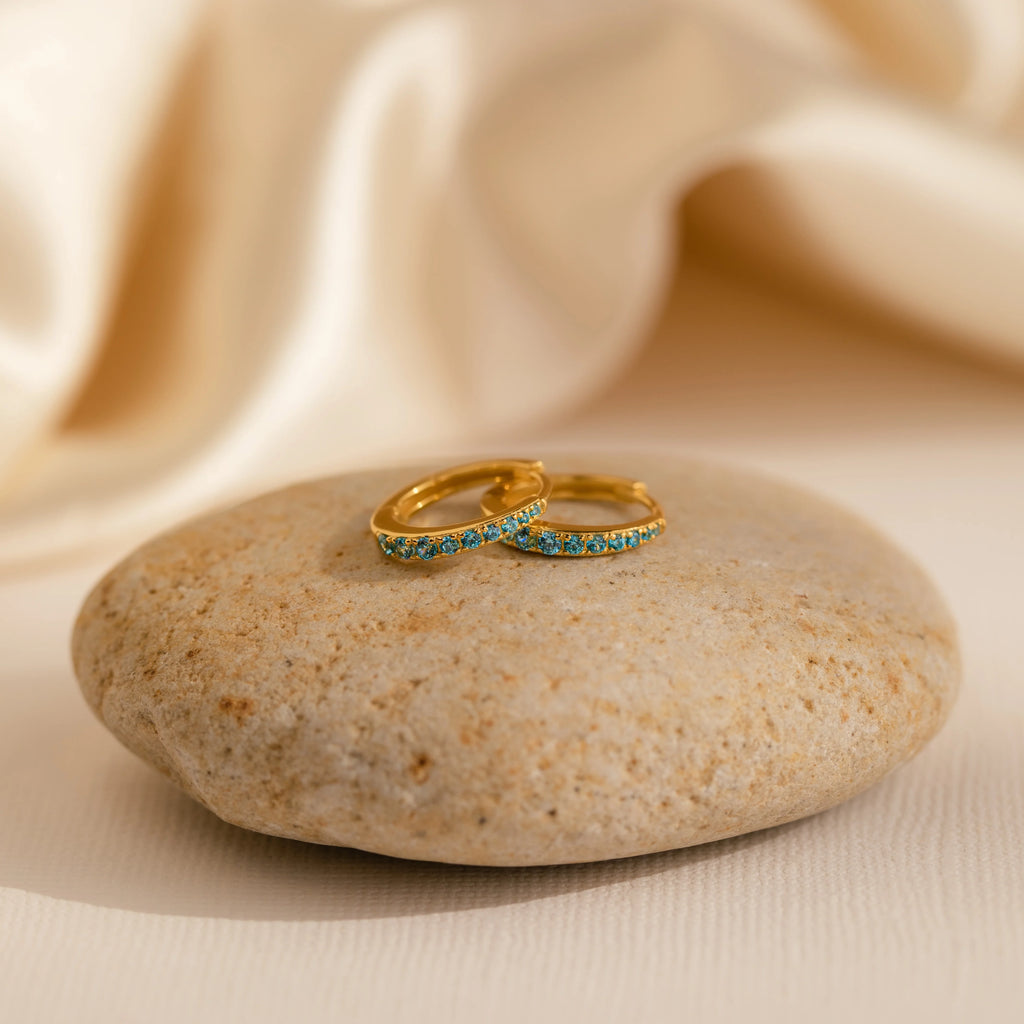 Pave Blue Zircon Huggies Silver 18K Gold Plated