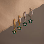 Malachite Blossom Drop Huggies Silver 18K Gold Plated