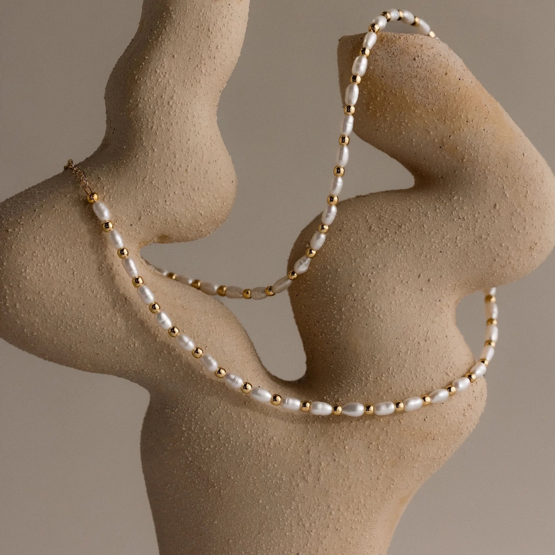 Beaded Pearl Necklace 18K Gold Plated