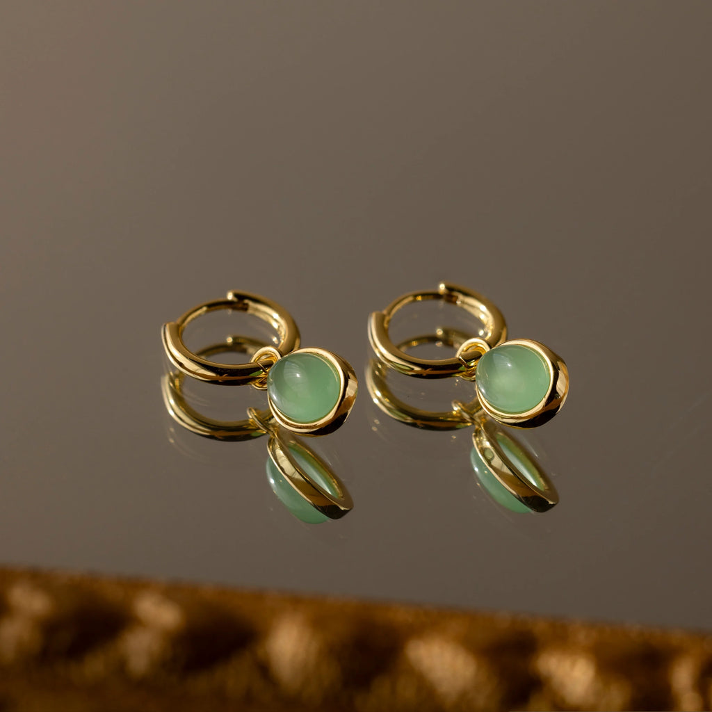 Jade Drop Hoops Silver 18K Gold Plated