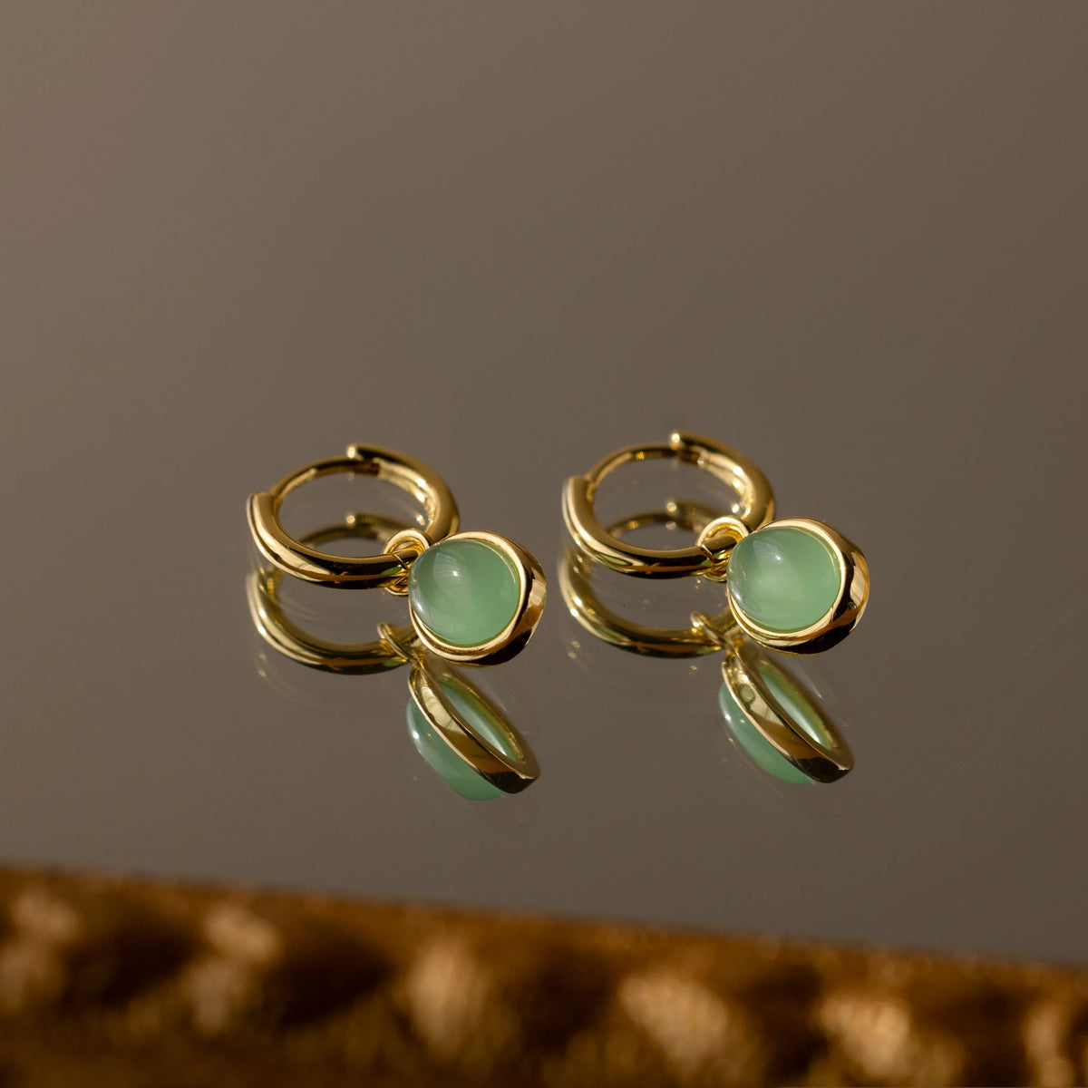Jade Drop Hoops Silver 18K Gold Plated