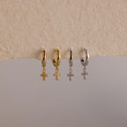 Pave Cross Huggies Silver 18K Gold Plated