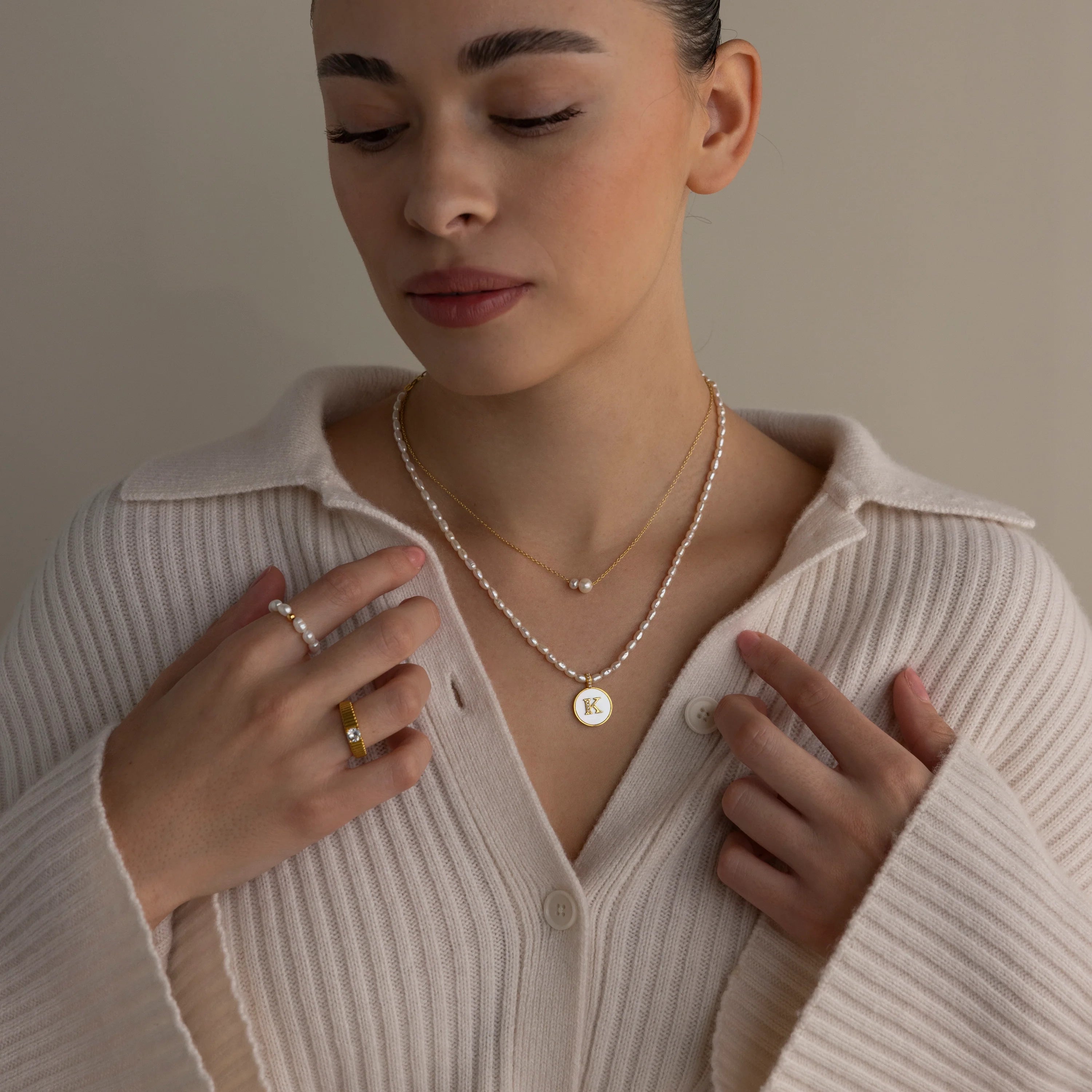 Dainty Duo Pearl Necklace Silver 18K Gold Plated