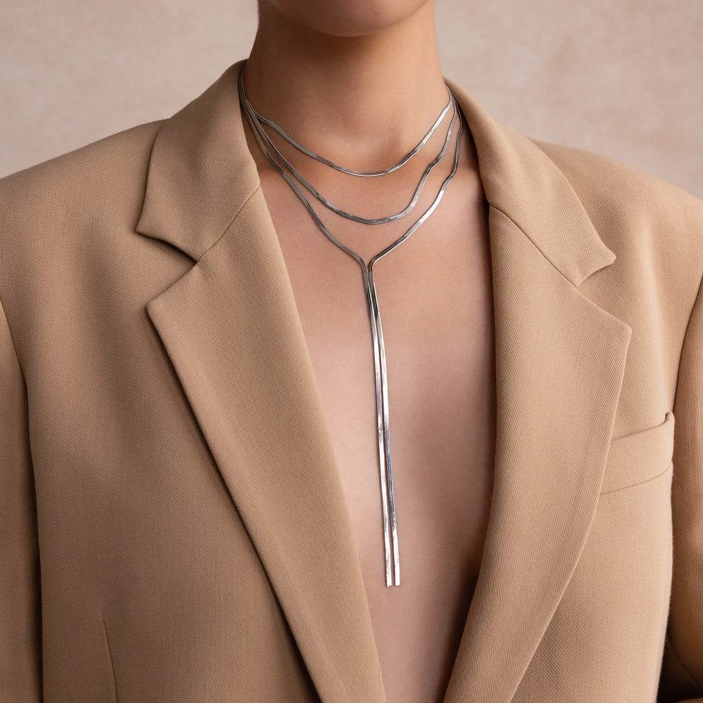 Long Y Lariat Chain Necklace Silver 18K Gold Plated