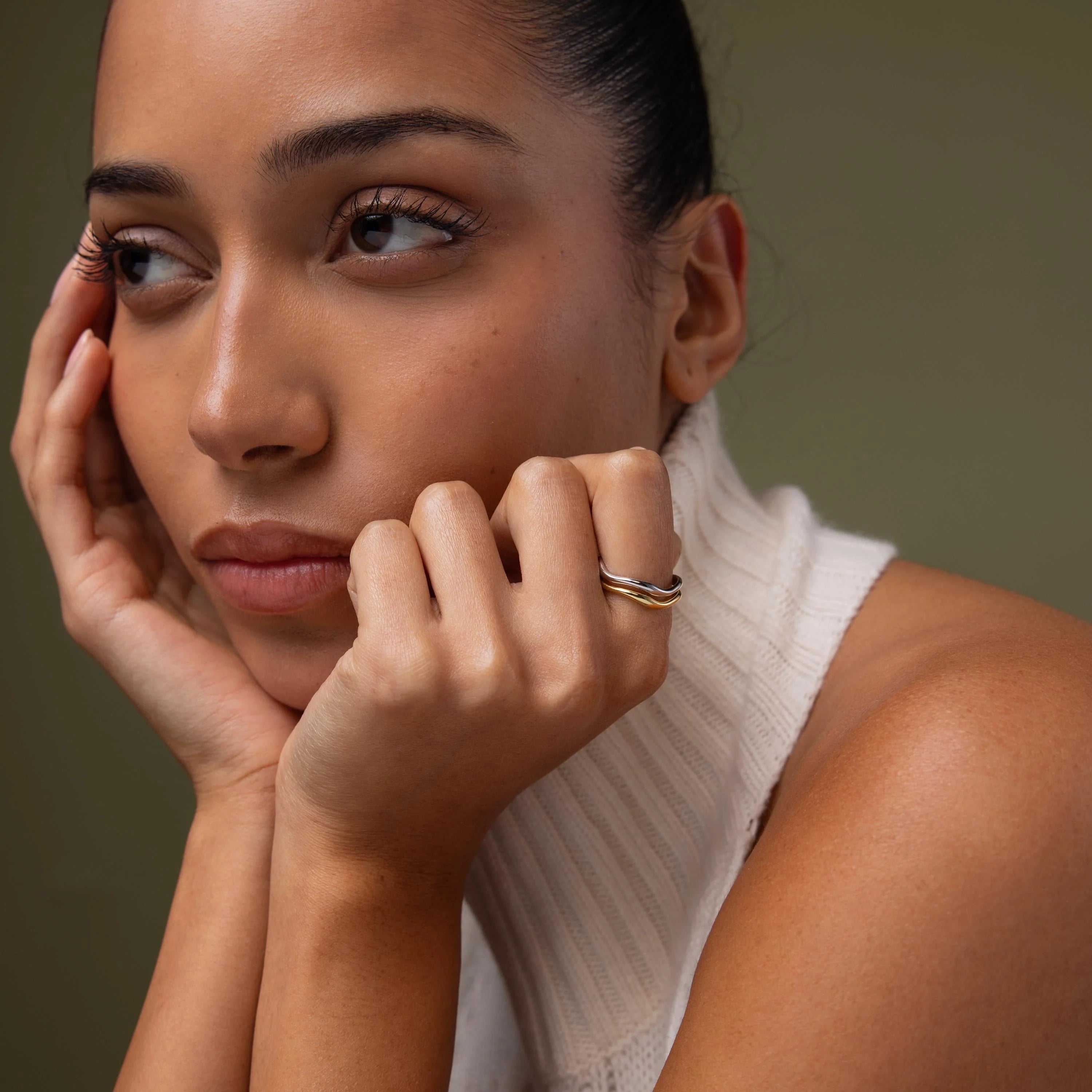 Mixed Metal Wave Ring Set Silver 18K Gold Plated