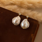 Diamond Baroque Pearl Studs Silver 18K Gold Plated