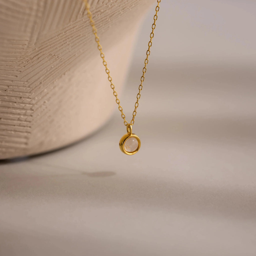 Moonstone Charm Necklace Silver 18K Gold Plated
