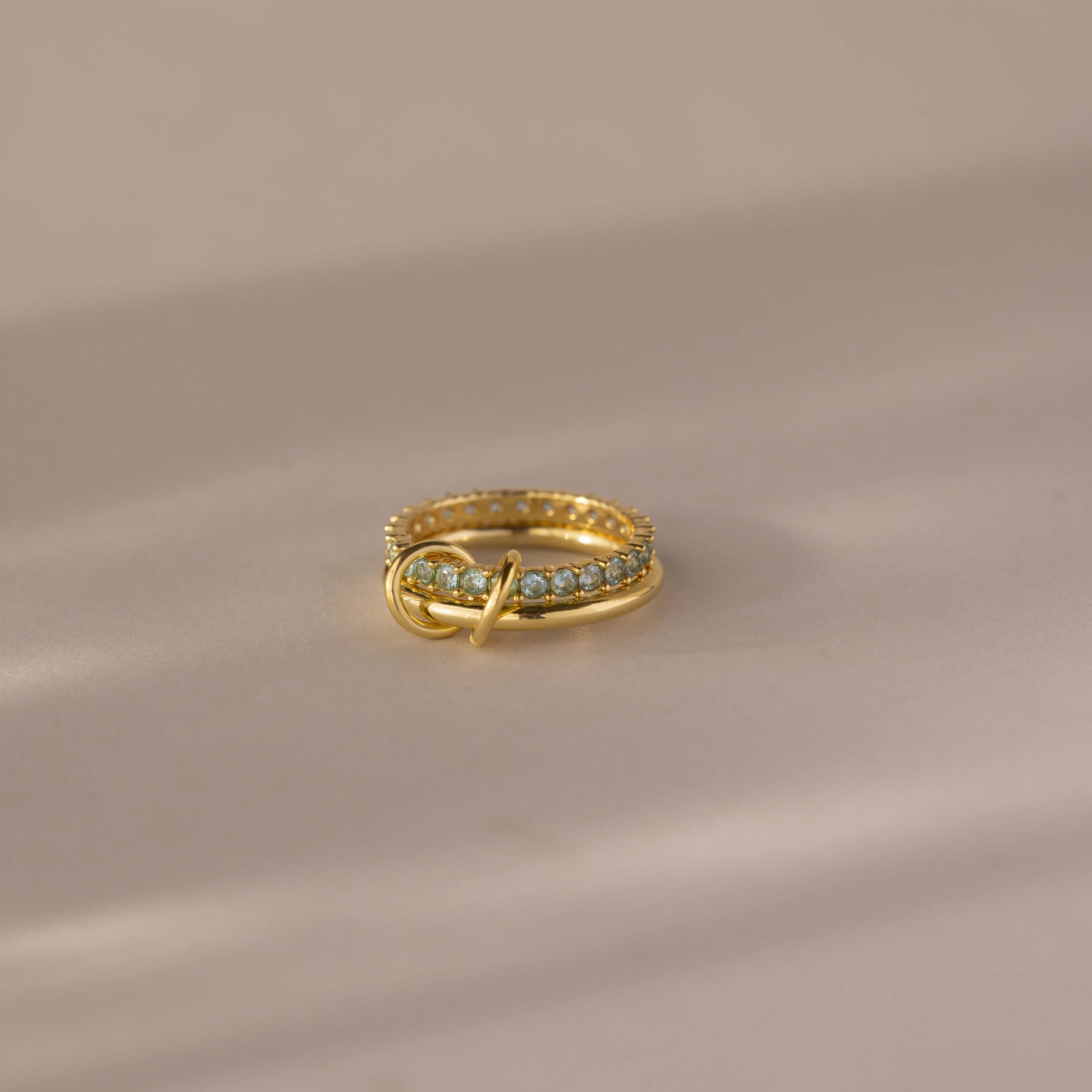 Aquamarine Duo Linked Ring Set Silver 18K Gold Plated