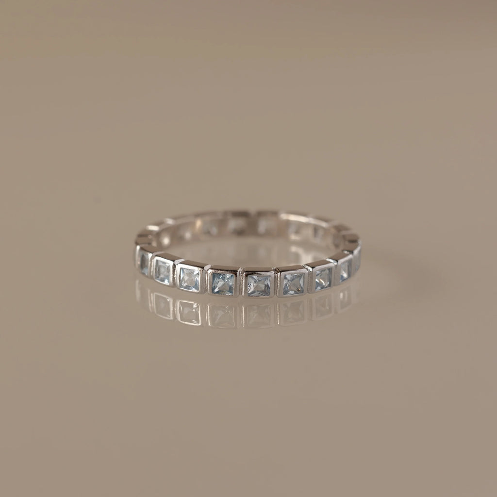 Eternity Bezel Aquamarine Ring Silver 18K Gold Plated
