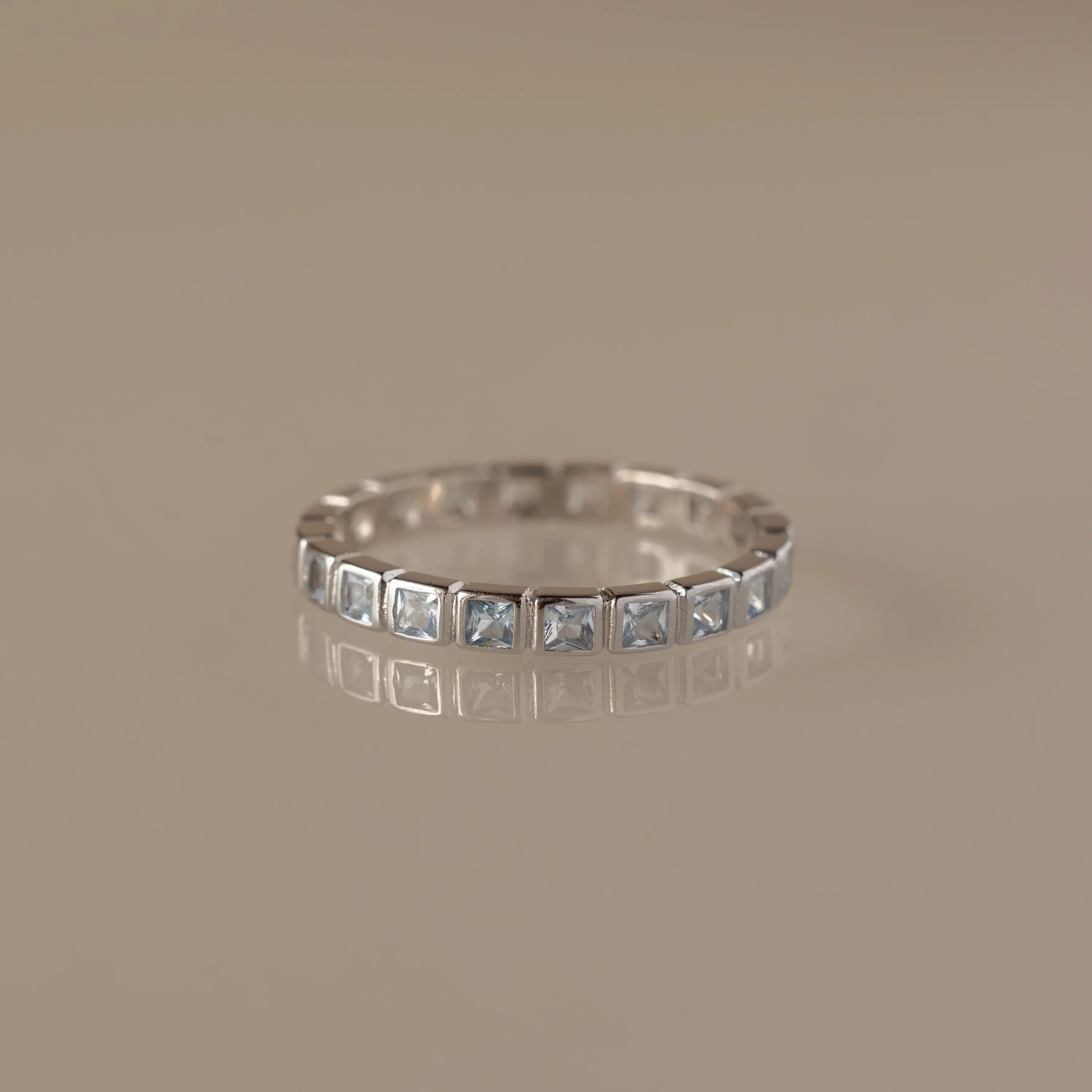Eternity Bezel Aquamarine Ring Silver 18K Gold Plated