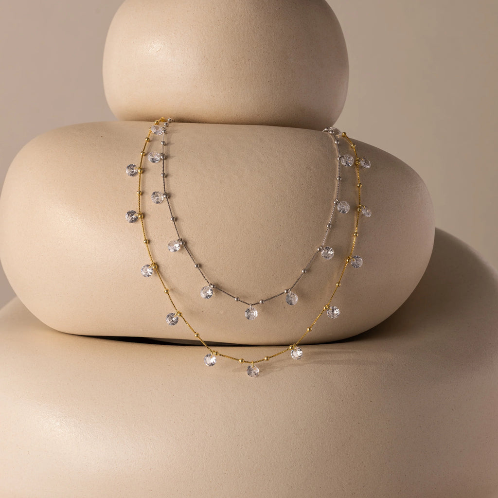 Satellite Diamond Necklace Silver 18K Gold Plated