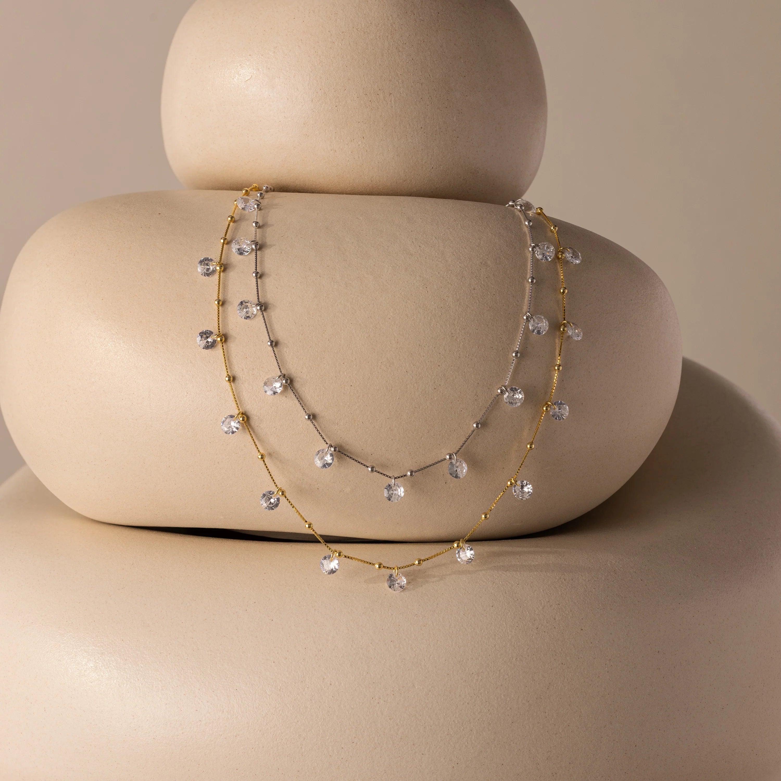 Satellite Diamond Necklace Silver 18K Gold Plated