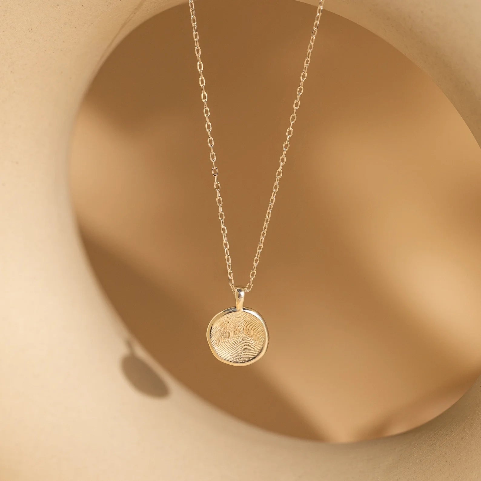 Fingerprint Coin Necklace Silver 18K Gold Plated