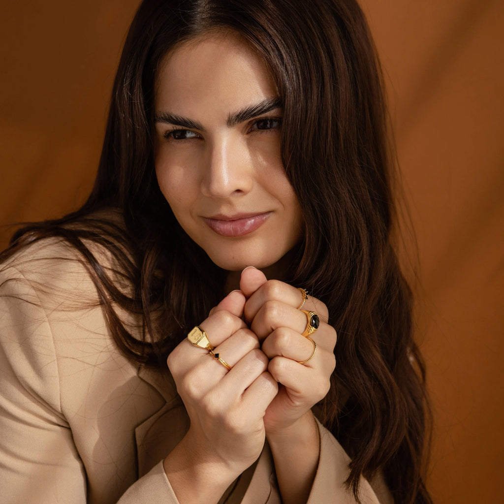 Lucky Number Signet Ring Silver 18K Gold Plated
