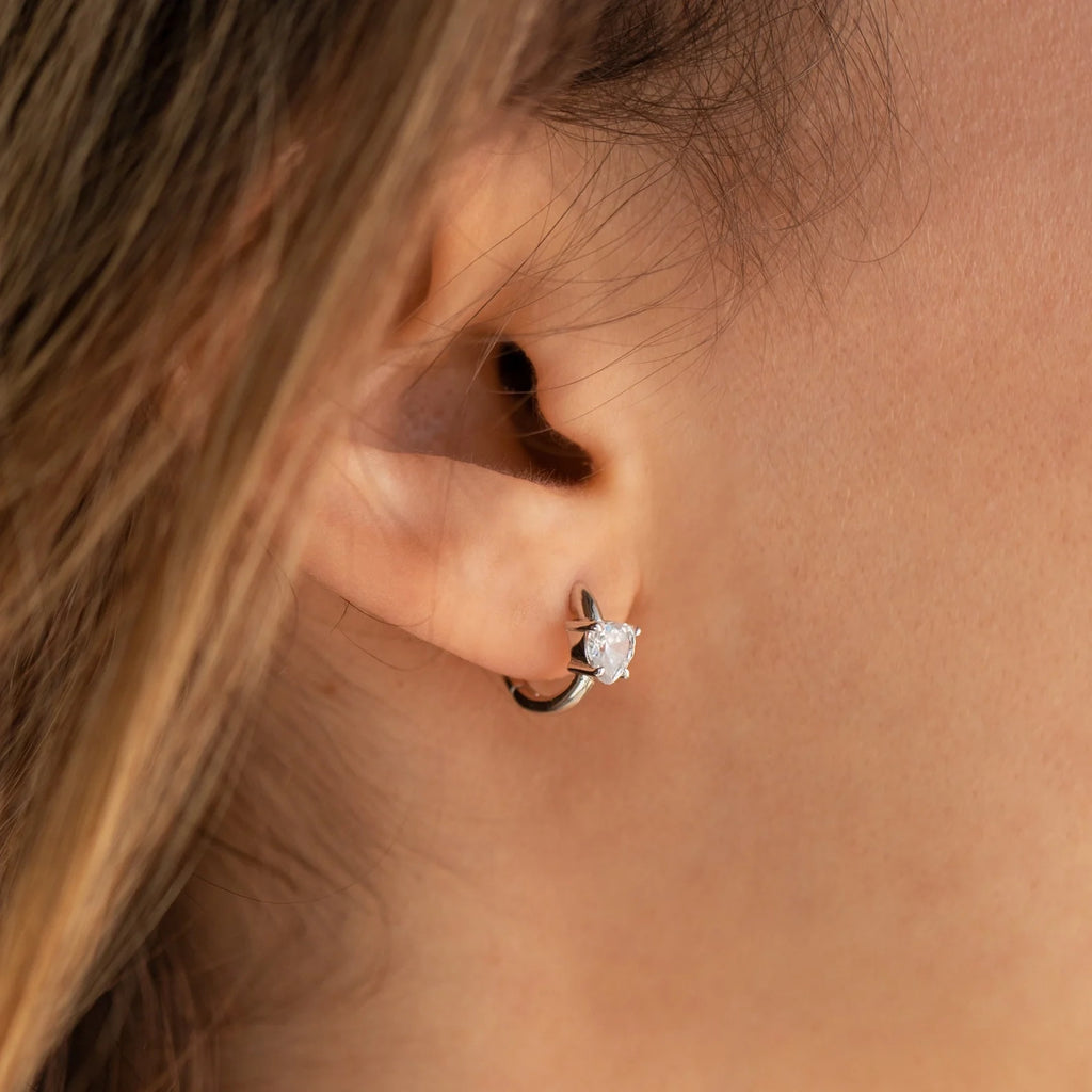Diamond Heart Huggies Silver 18K Gold Plated