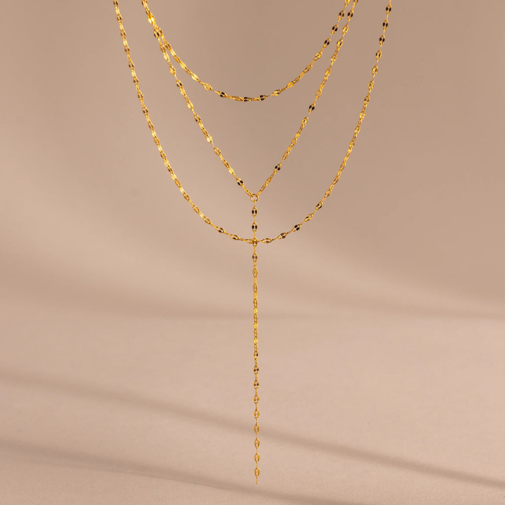 Sparkling Layered Lariat Necklace Silver 18K Gold Plated