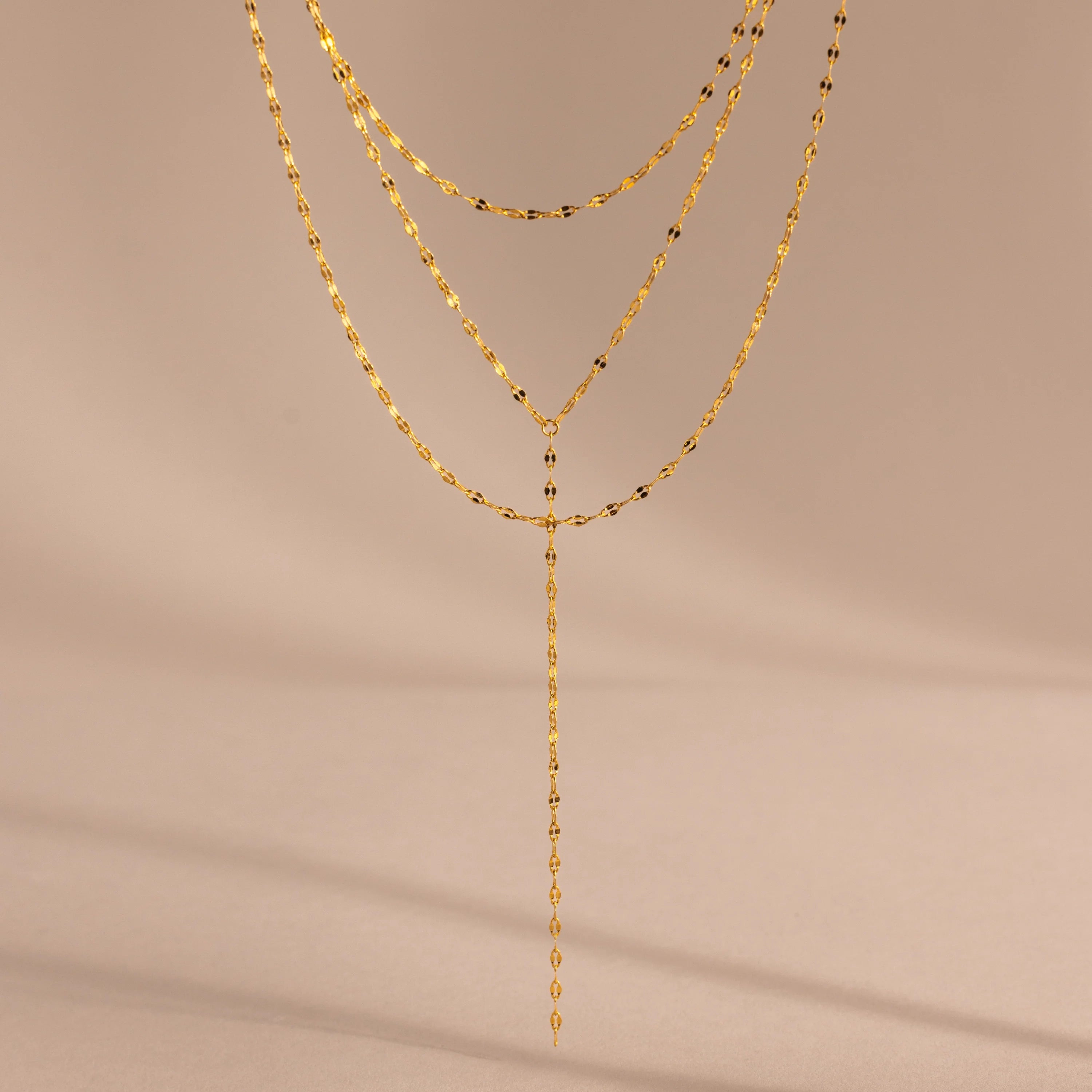 Sparkling Layered Lariat Necklace Silver 18K Gold Plated