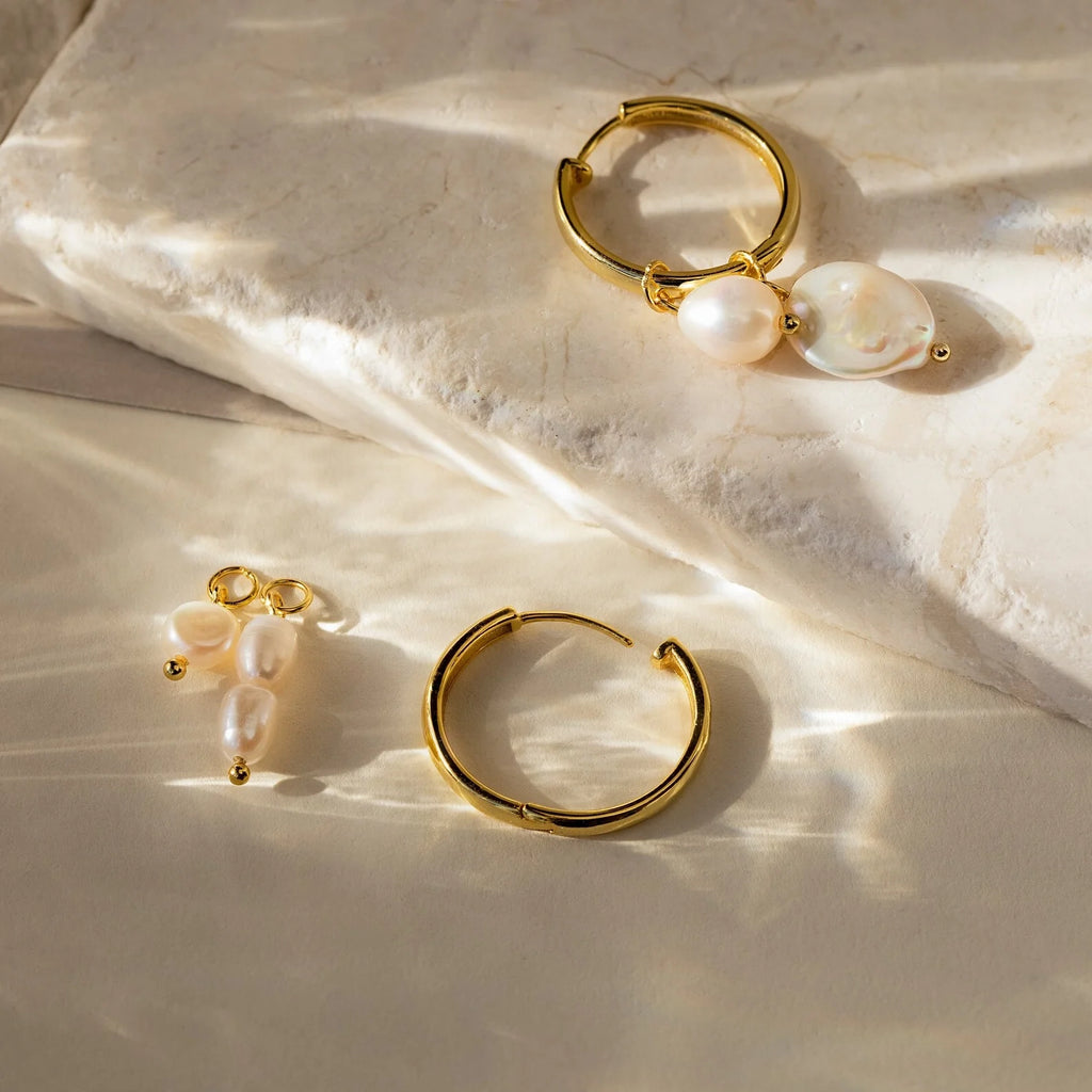 Pearl Drop Earrings Set Silver 18K Gold Plated