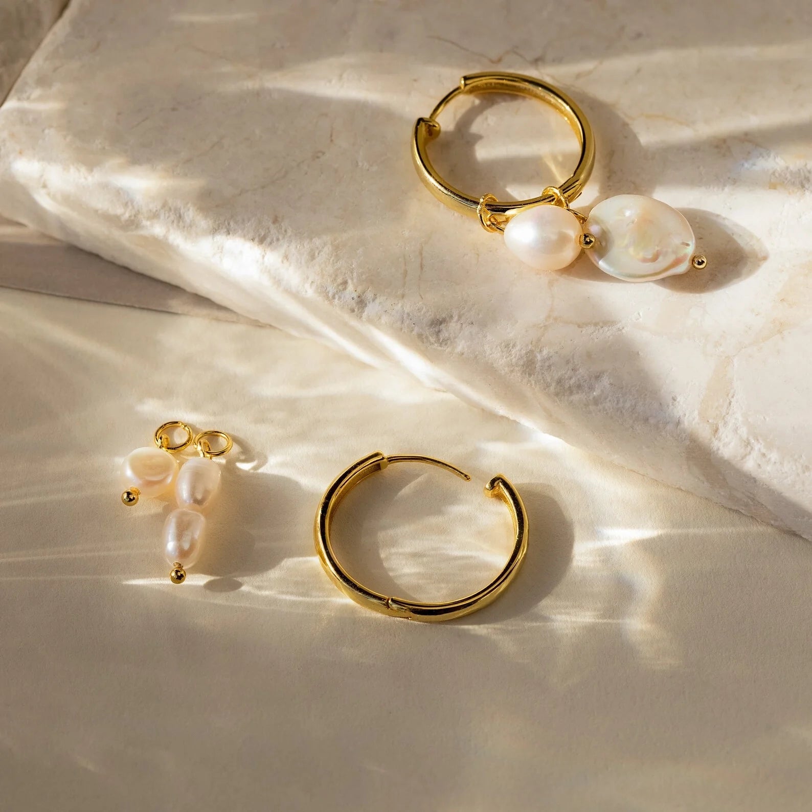 Pearl Drop Earrings Set Silver 18K Gold Plated