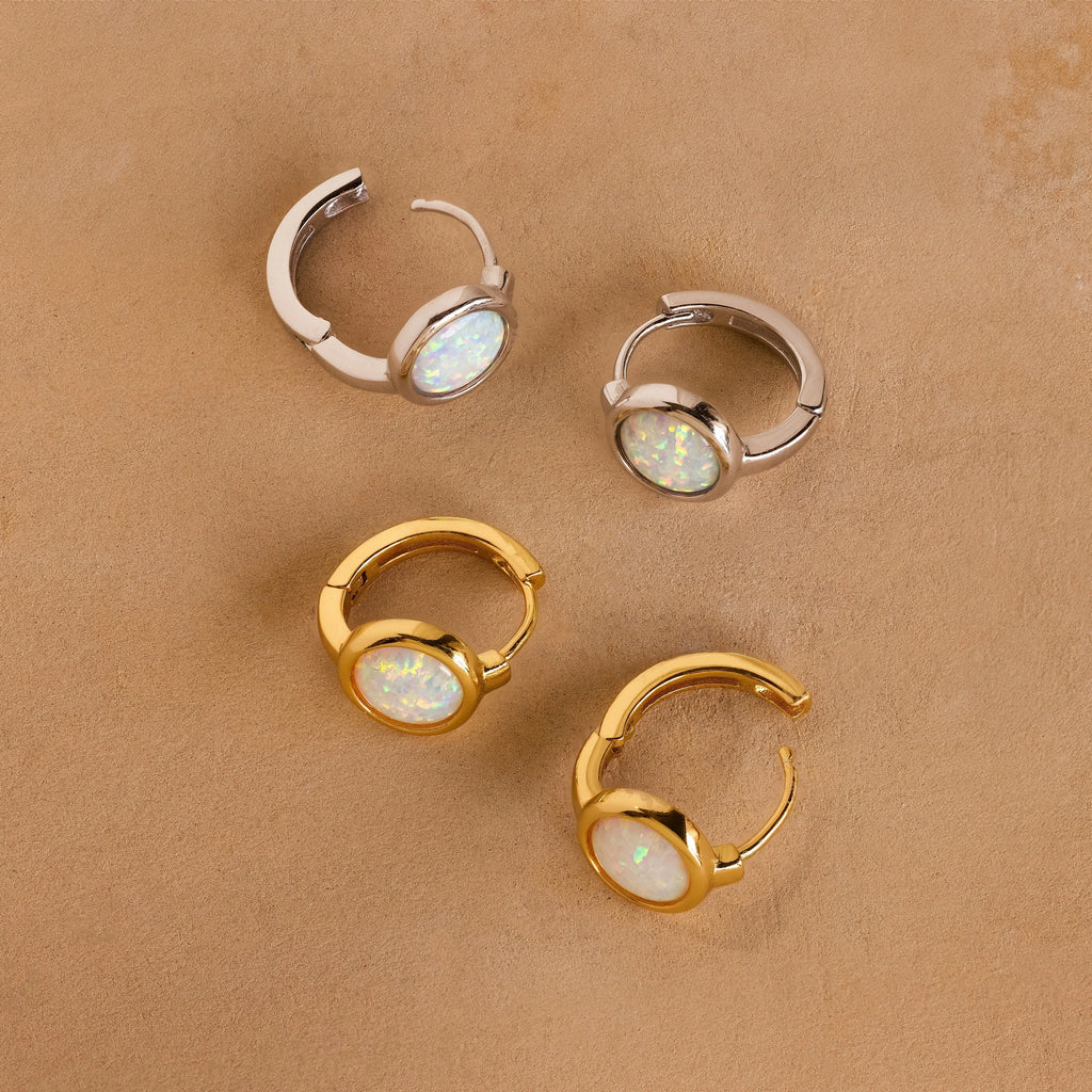 Opal Signet Huggies Silver 18K Gold Plated