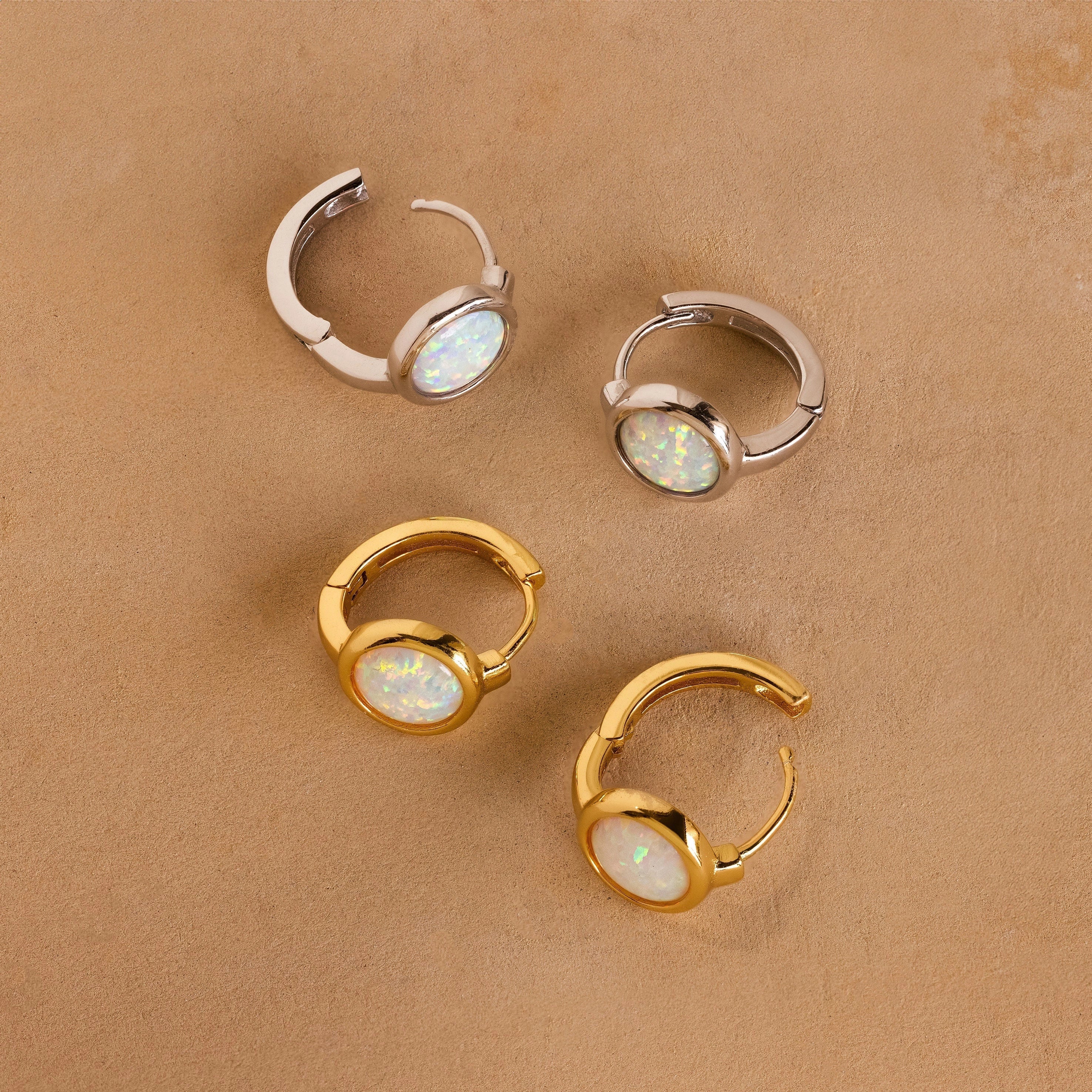 Opal Signet Huggies Silver 18K Gold Plated
