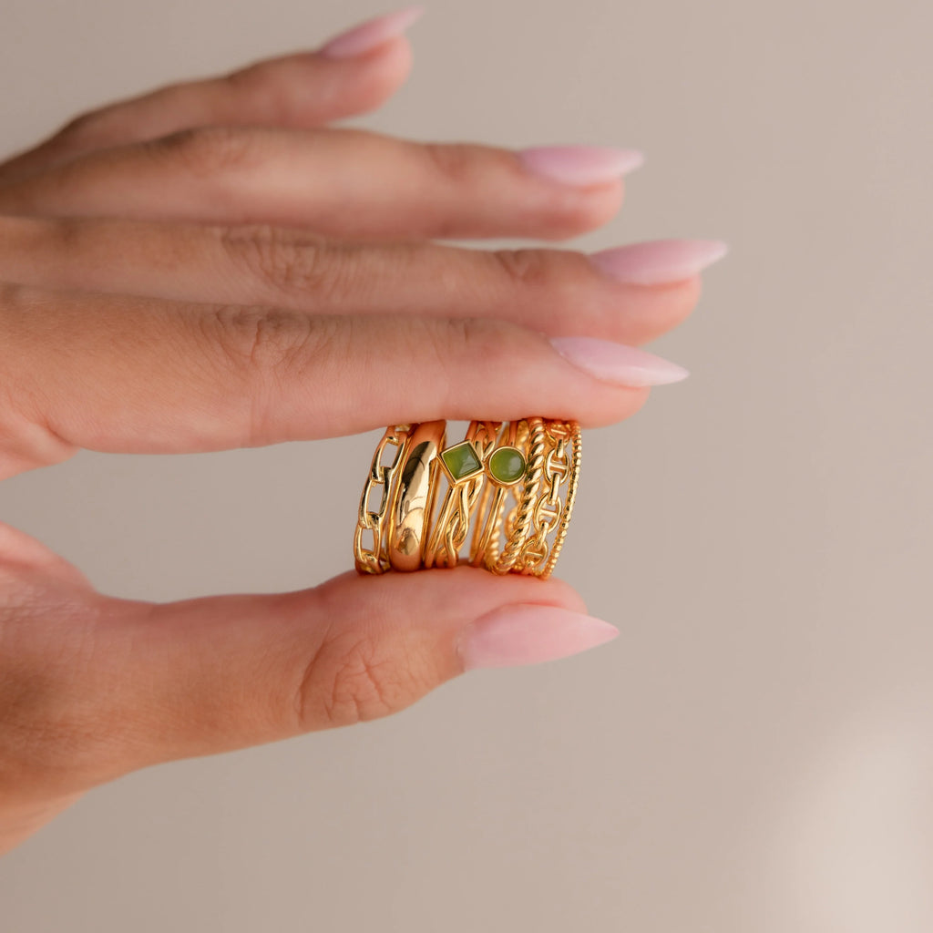 Dainty Jade Ring Set Silver 18K Gold Plated