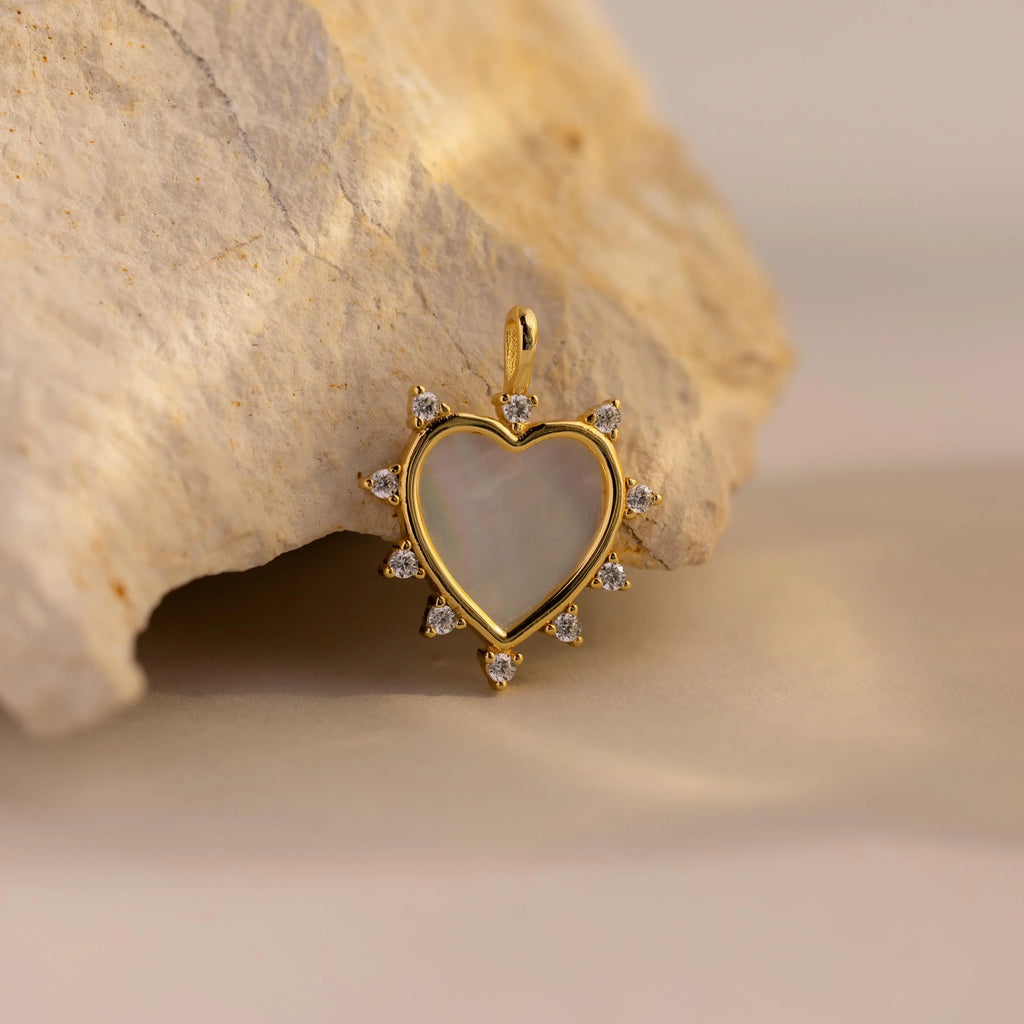 Pave Pearl Heart Charm Silver 18K Gold Plated