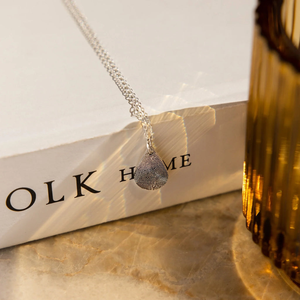Tear Drop Fingerprint Necklace Silver 18K Gold Plated