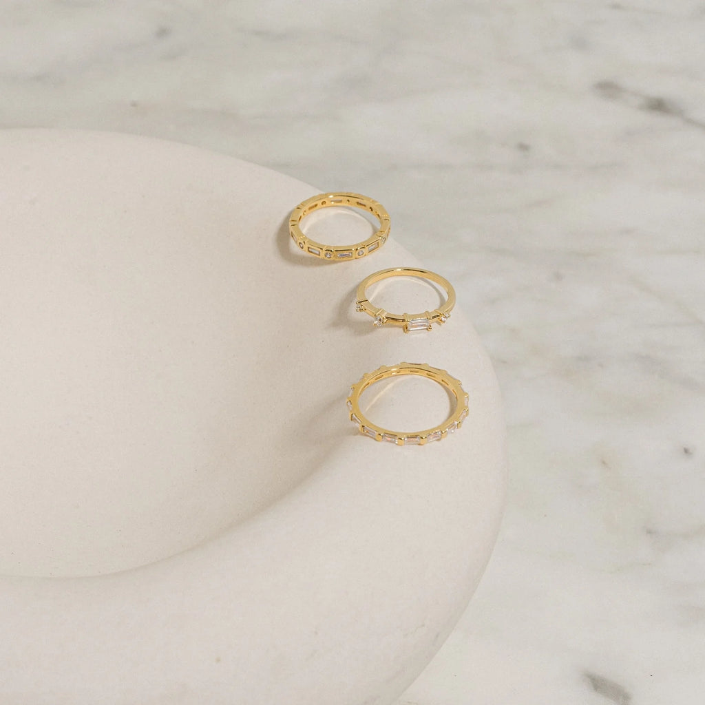 Diamond Baguette Eternity Ring Silver 18K Gold Plated