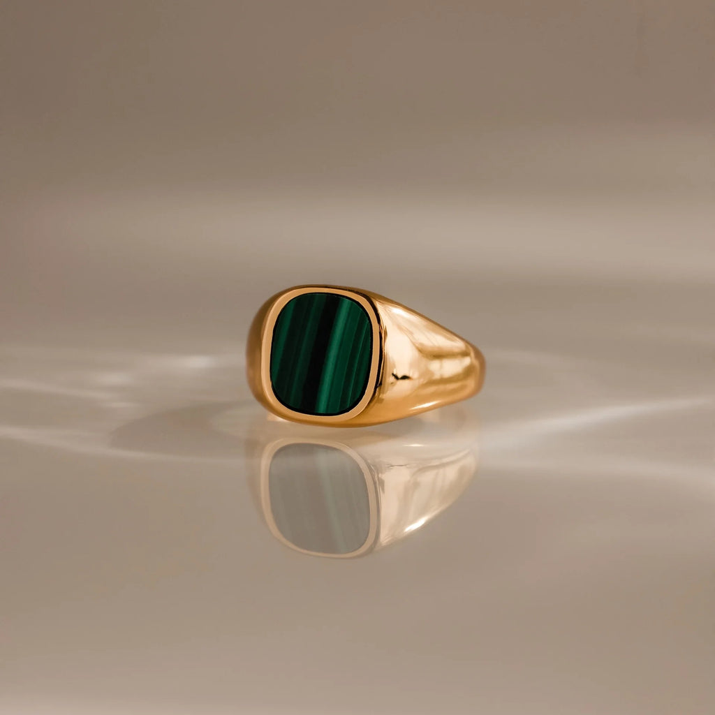 Malachite Signet Ring Silver 18K Gold Plated